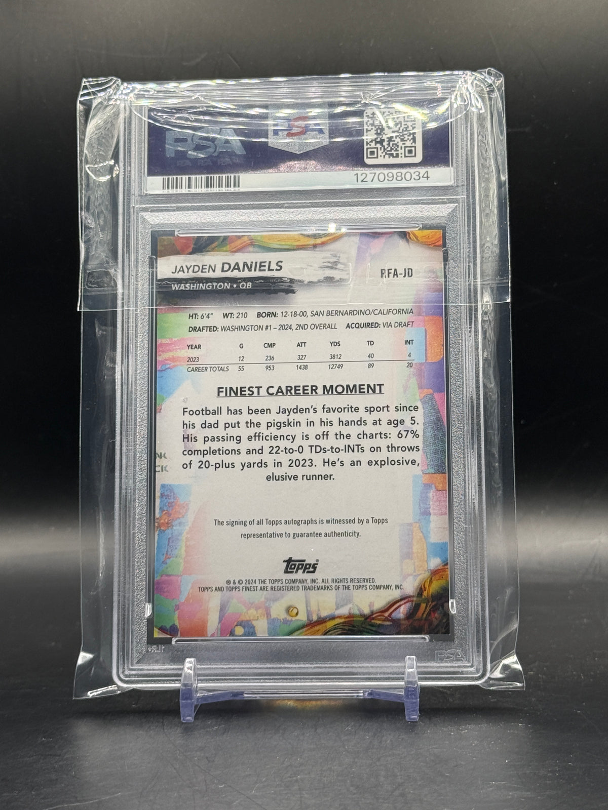 2024 Topps Finest NFL Jayden Daniels Washington Commanders Auto PSA 9 127098034