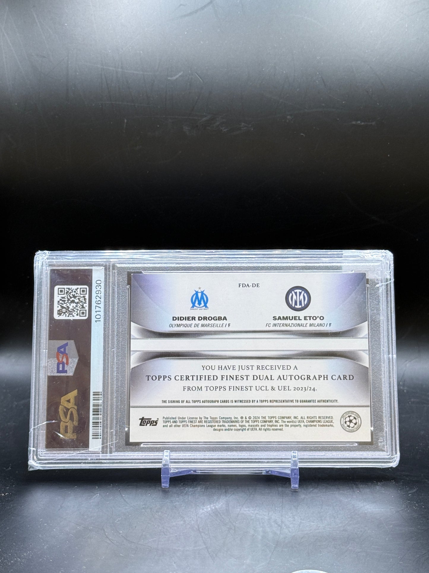 2023-24 Topps Finest UCC Drogba / Eto'o Marseille / Milan Dual Orange Auto 19/25 PSA 8 101762930