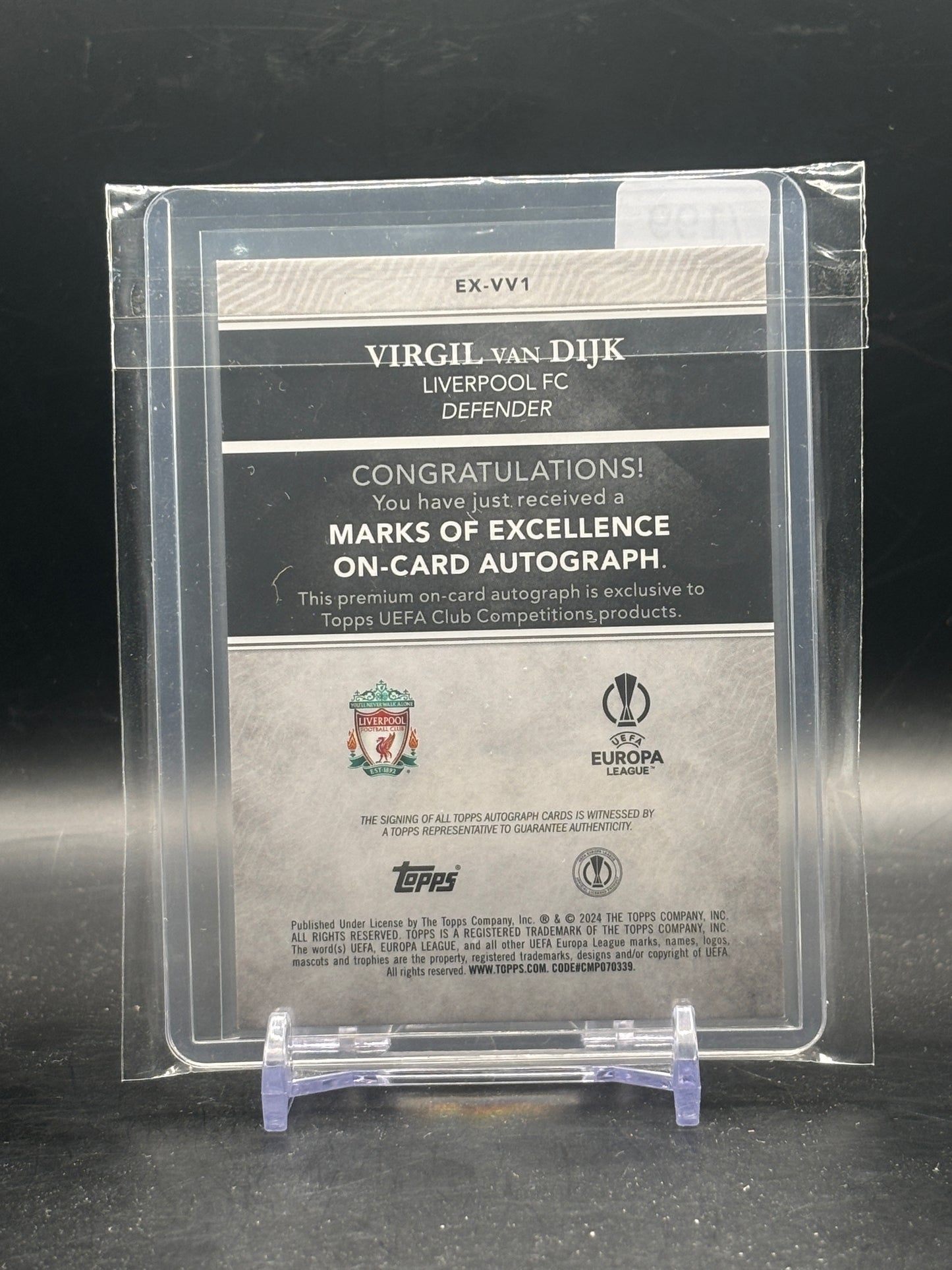 2023-24 Topps Stadium UCC Virgil Van Dijk Liverpool FC Marks of Excellence Auto 111/199
