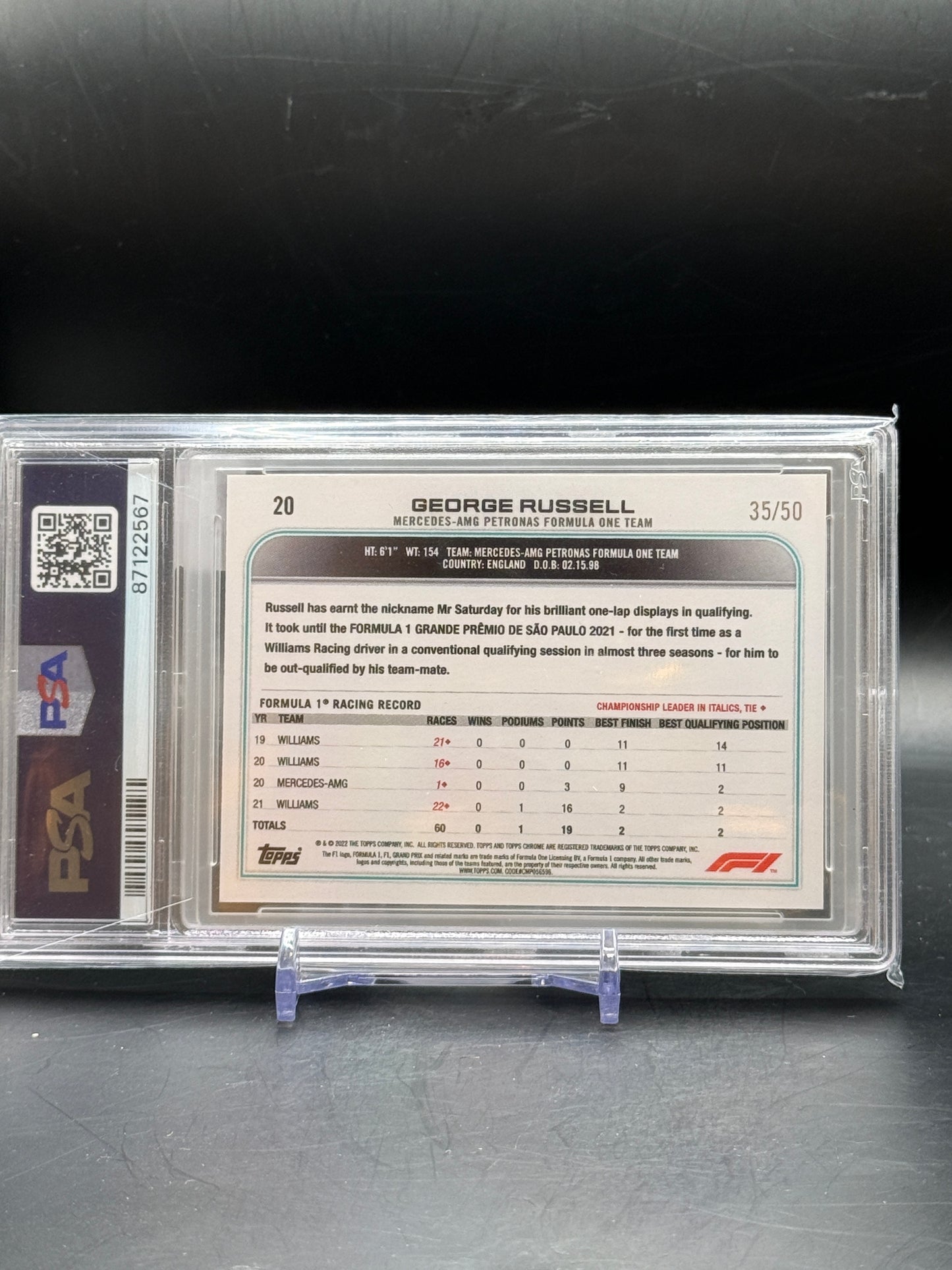 2022 Topps Chrome F1 George Russel Gold 35/50 PSA 10 87122567