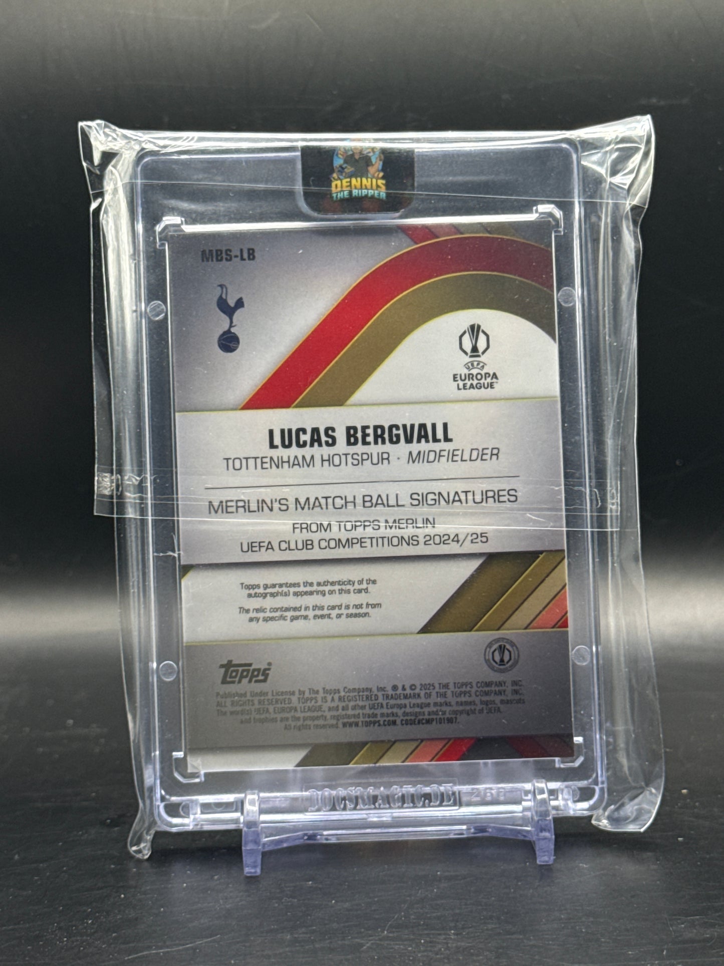 2024-25 Topps Merlin UCC Luca Bergvall Tottenham Hotspur Match Ball Patch Auto