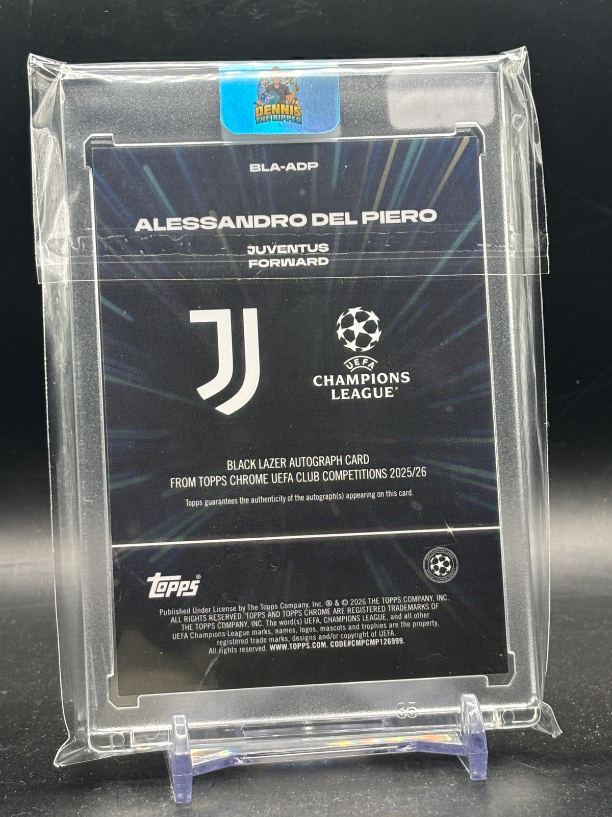 2025-26 Topps Chrome UCC Alessandro Del Piero Juventus Blue Black Lazer Auto 111/150