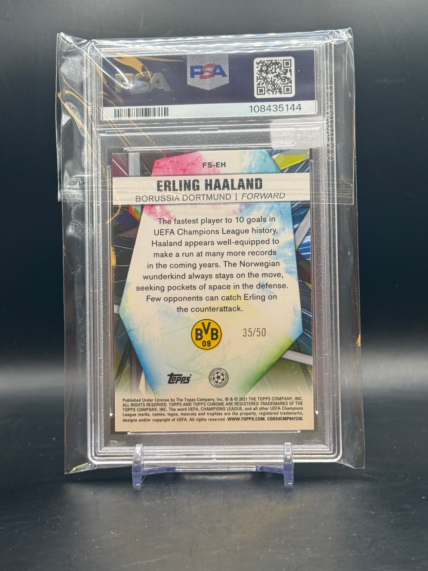 2020-21 Topps Chrome UCL Erling Haaland Borussia Dortmund Future Stars Orange 35/50 PSA 10 108435144