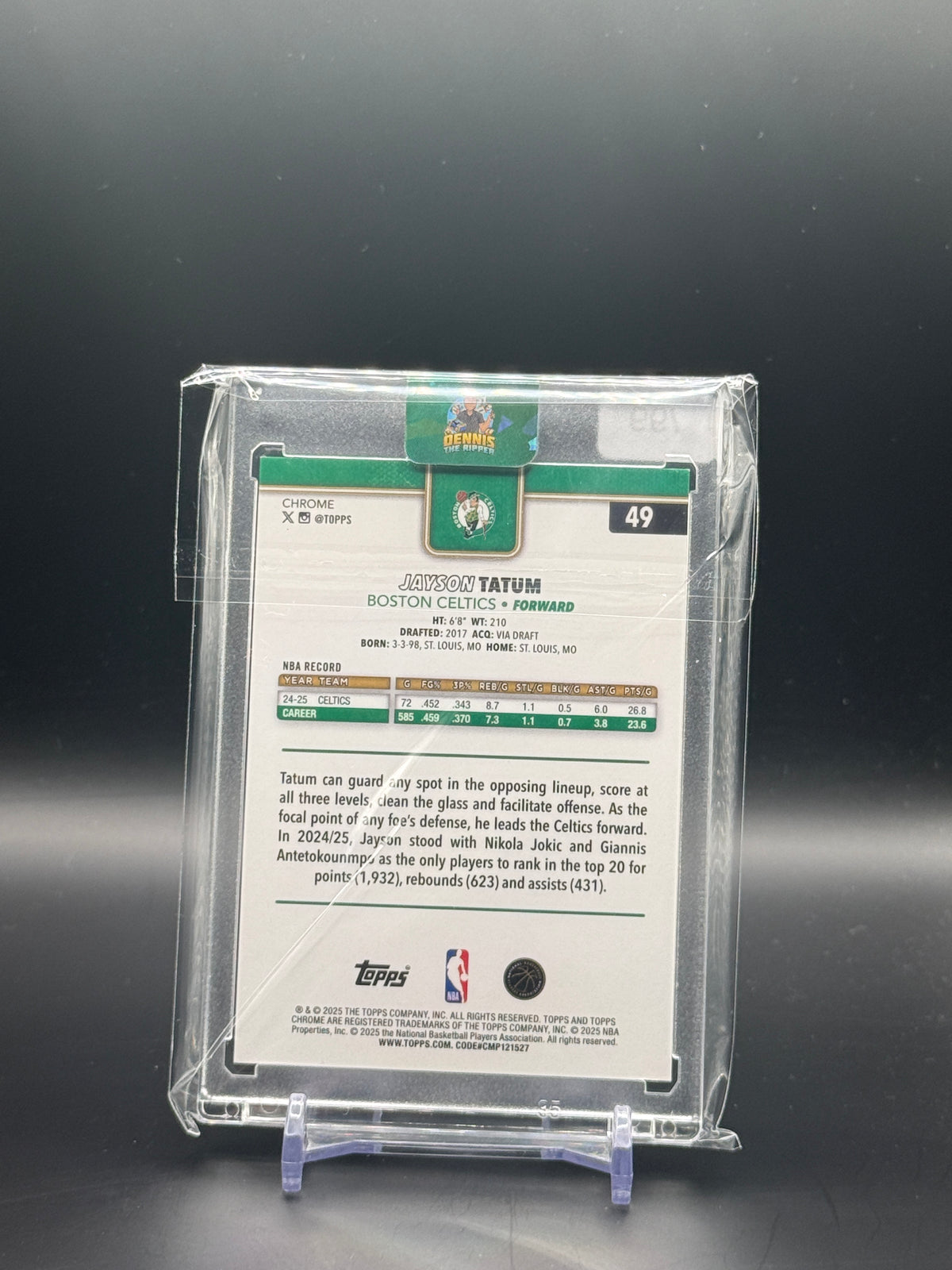 2025-26 Topps Chrome Update NBA Jayson Tatum Boston Celtics Green Sparkles Image Variation 34/99