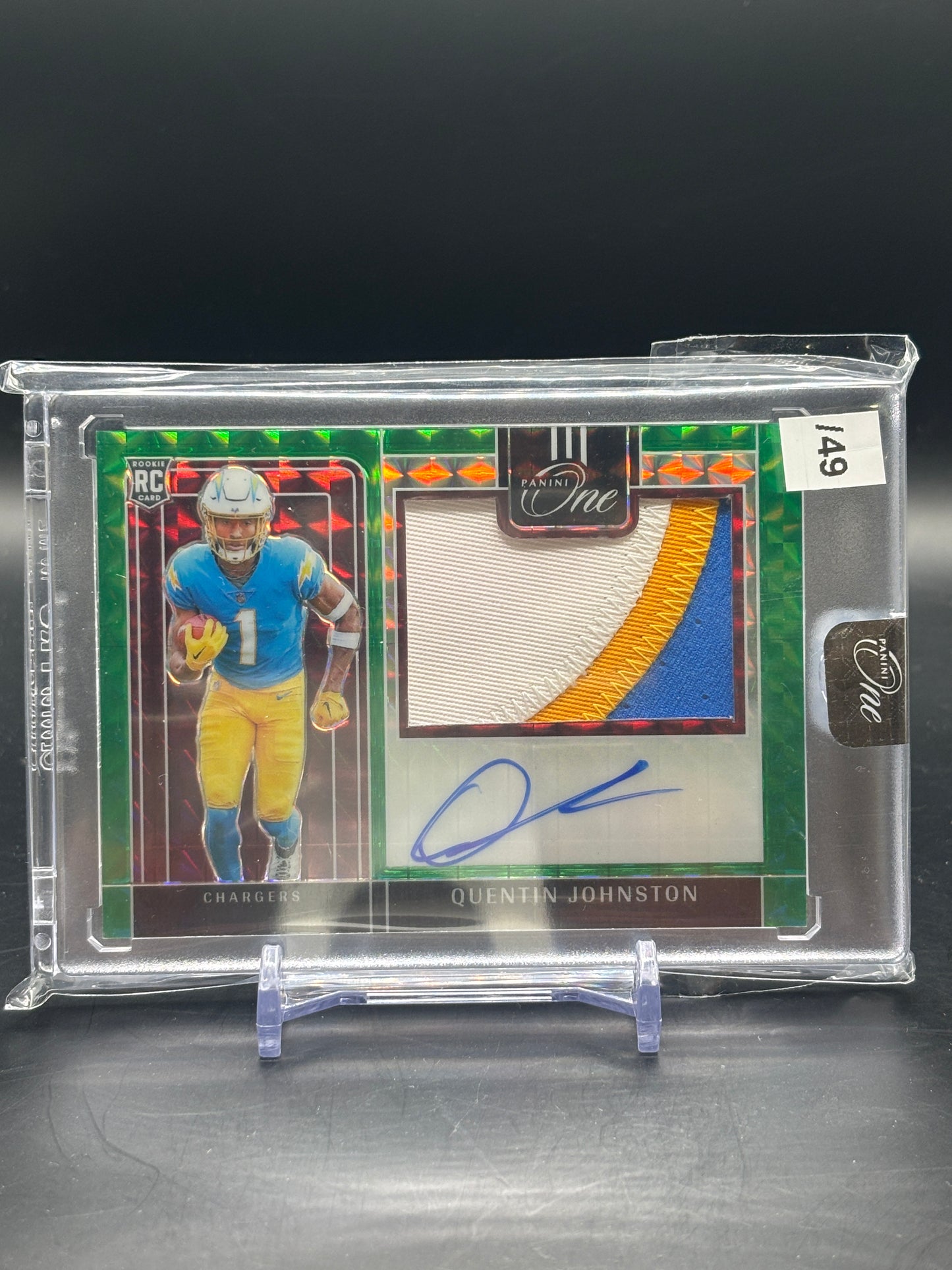 2023 Panini One Quentin Johnston Patch Auto Green 07/49 RC