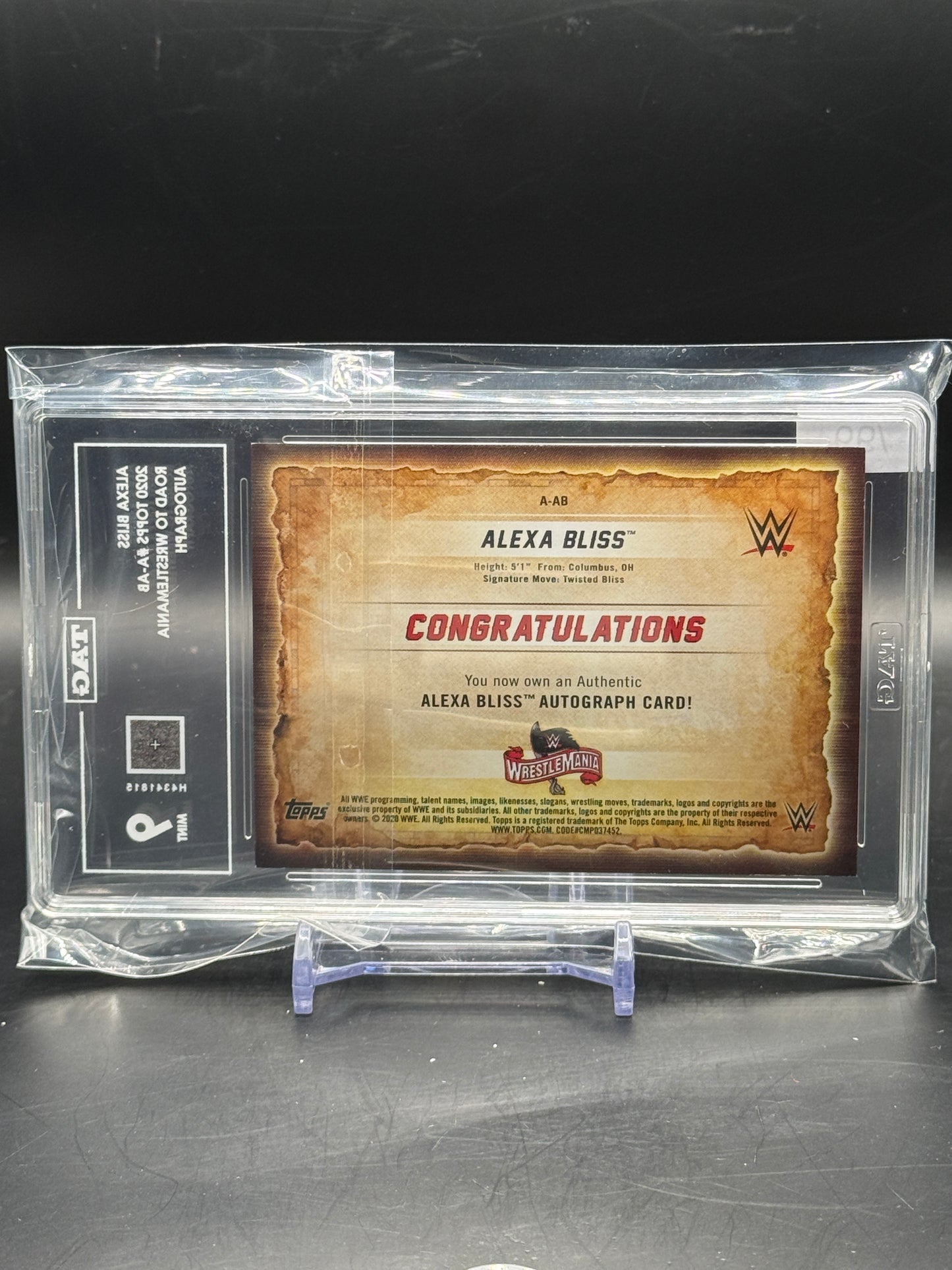 2020 Topps Road to Wrestlemania Alexa Bliss Auto 23/99 TAG H4341815