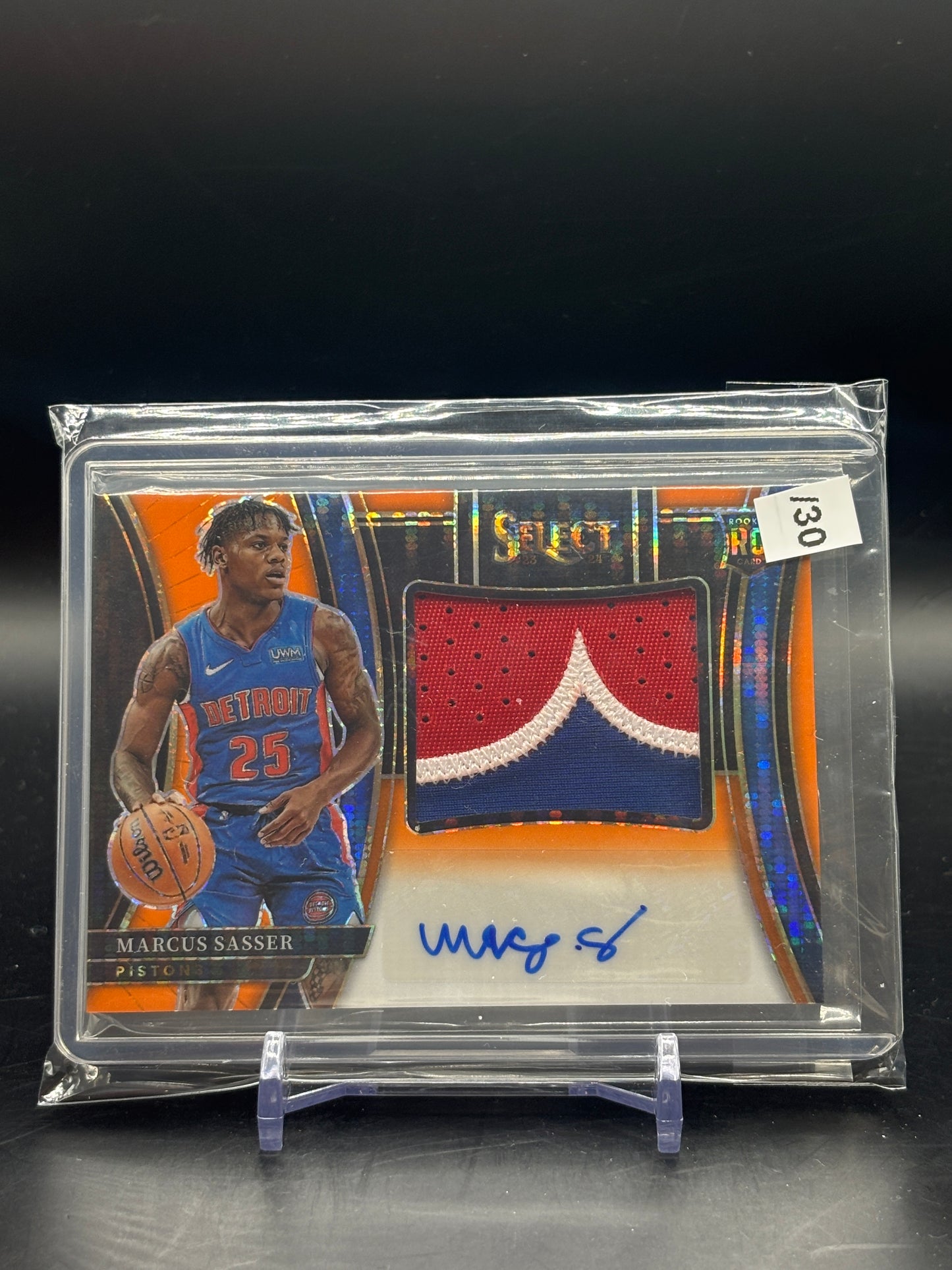 2023 Panini Select Marcus Sasser Orange Pulsar Patch Auto 09/30 RC