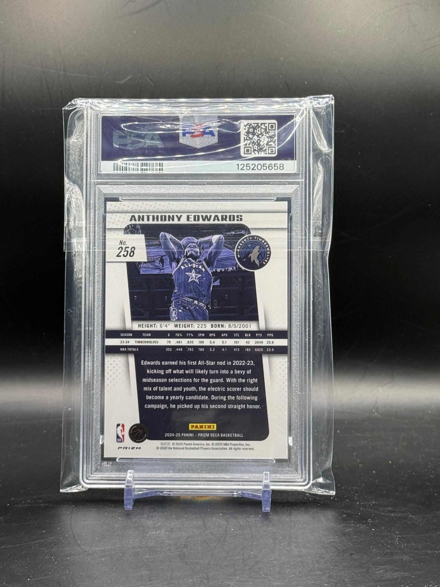 2024-25 Panini Prizm Deca NBA Anthony Edwards Minnesota Timberwolves Blue Prizm PSA 10 125205658