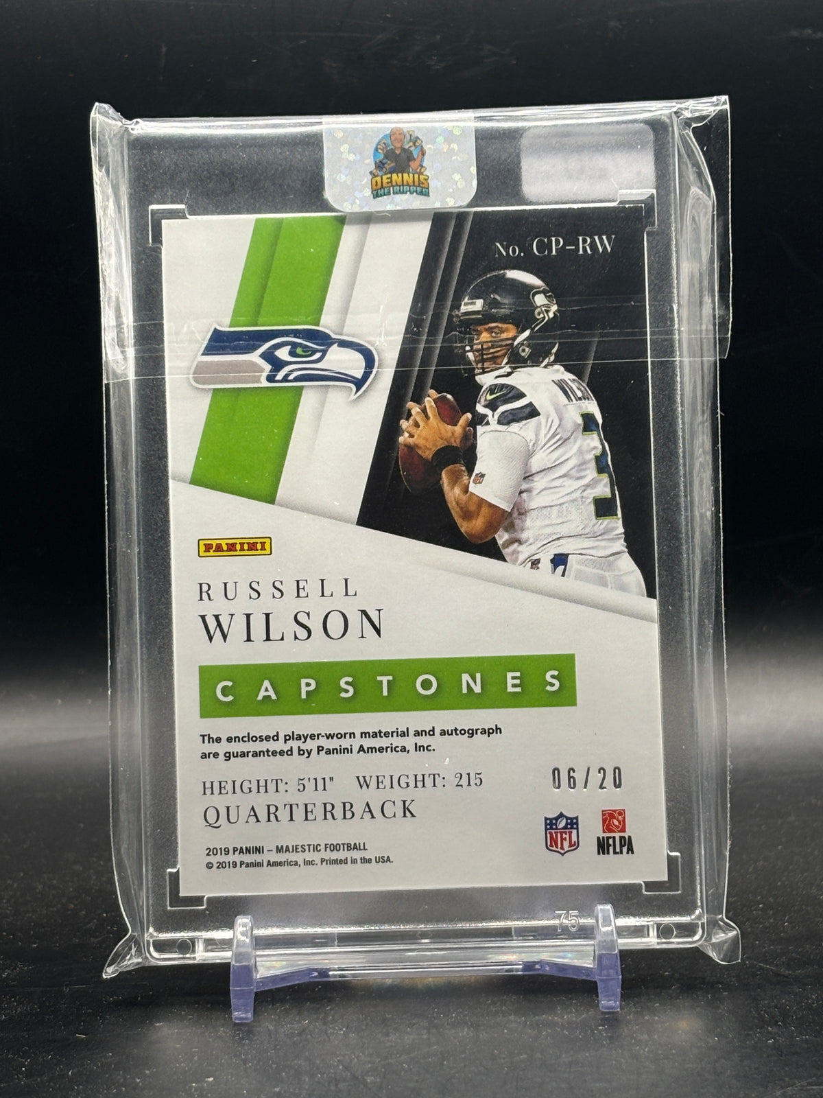 2019 Panini Majestic NFL Russell Wilson Seattle Seahawks Gold Capstones Patch Auto 06/20