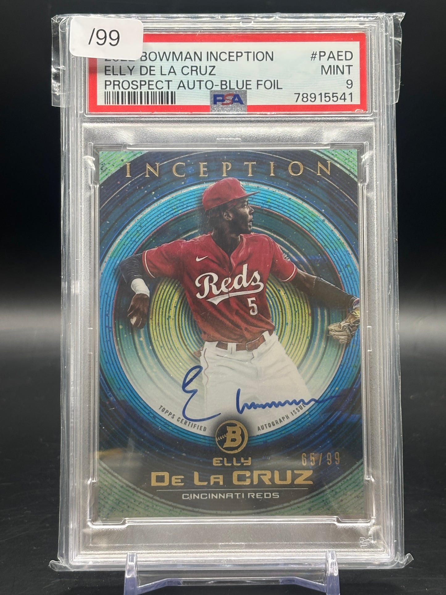 2022 Topps Bowman Inception Elly De La Cruz Blue Auto 65/99 PSA 9 78915541