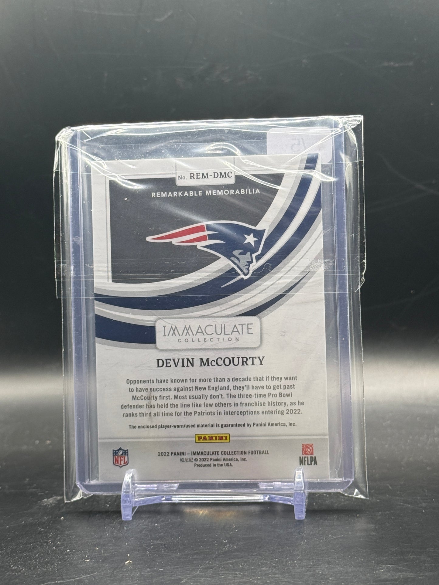 2022 Panini Immaculate NFL Devin McCourty New England Patriots Remarkable Patch 5/5