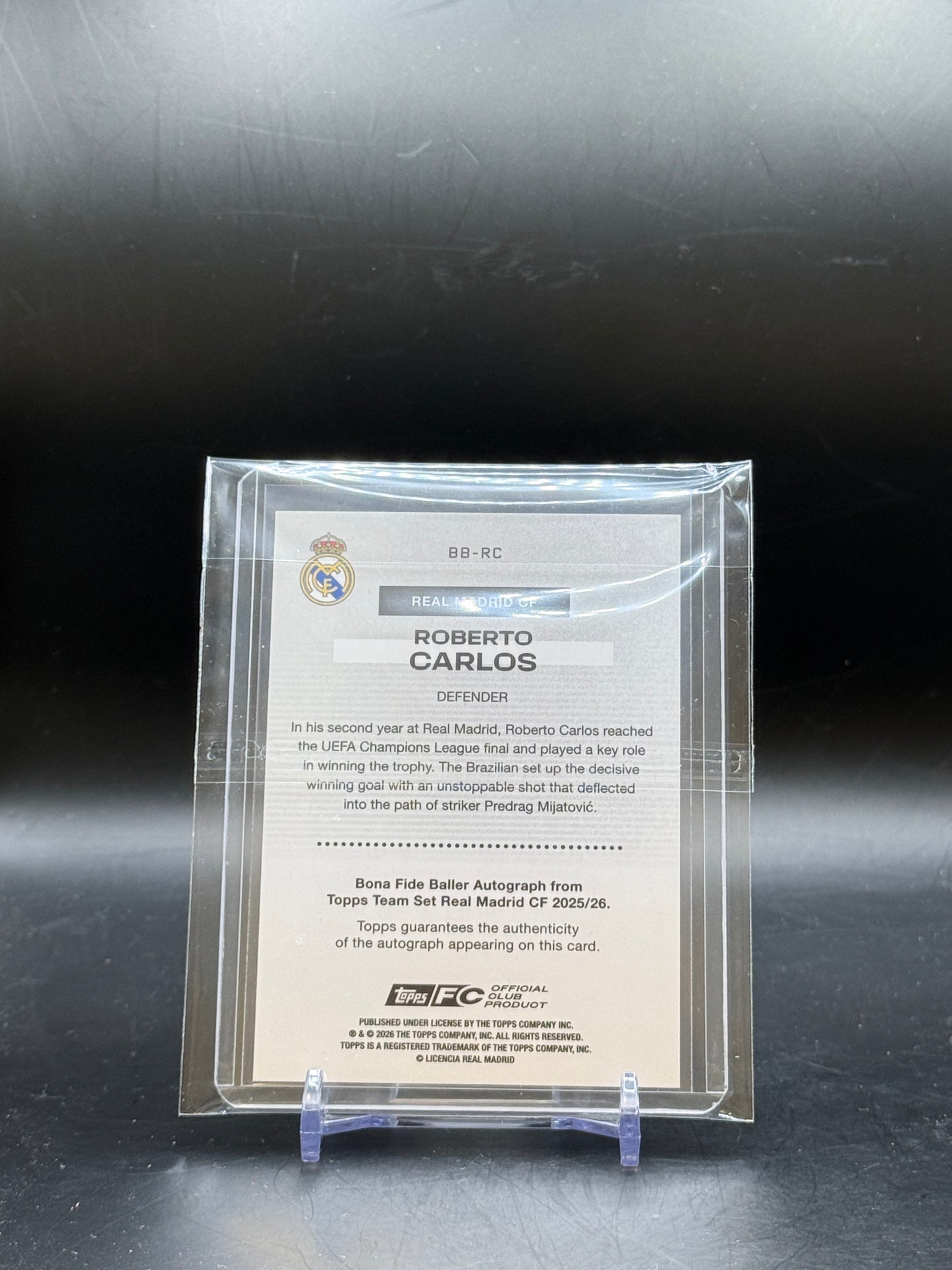 2025-26 Topps Real Madrid Team Set Roberto Carlos Bona Fide Baller Gold Foil Fractor Auto 1/1