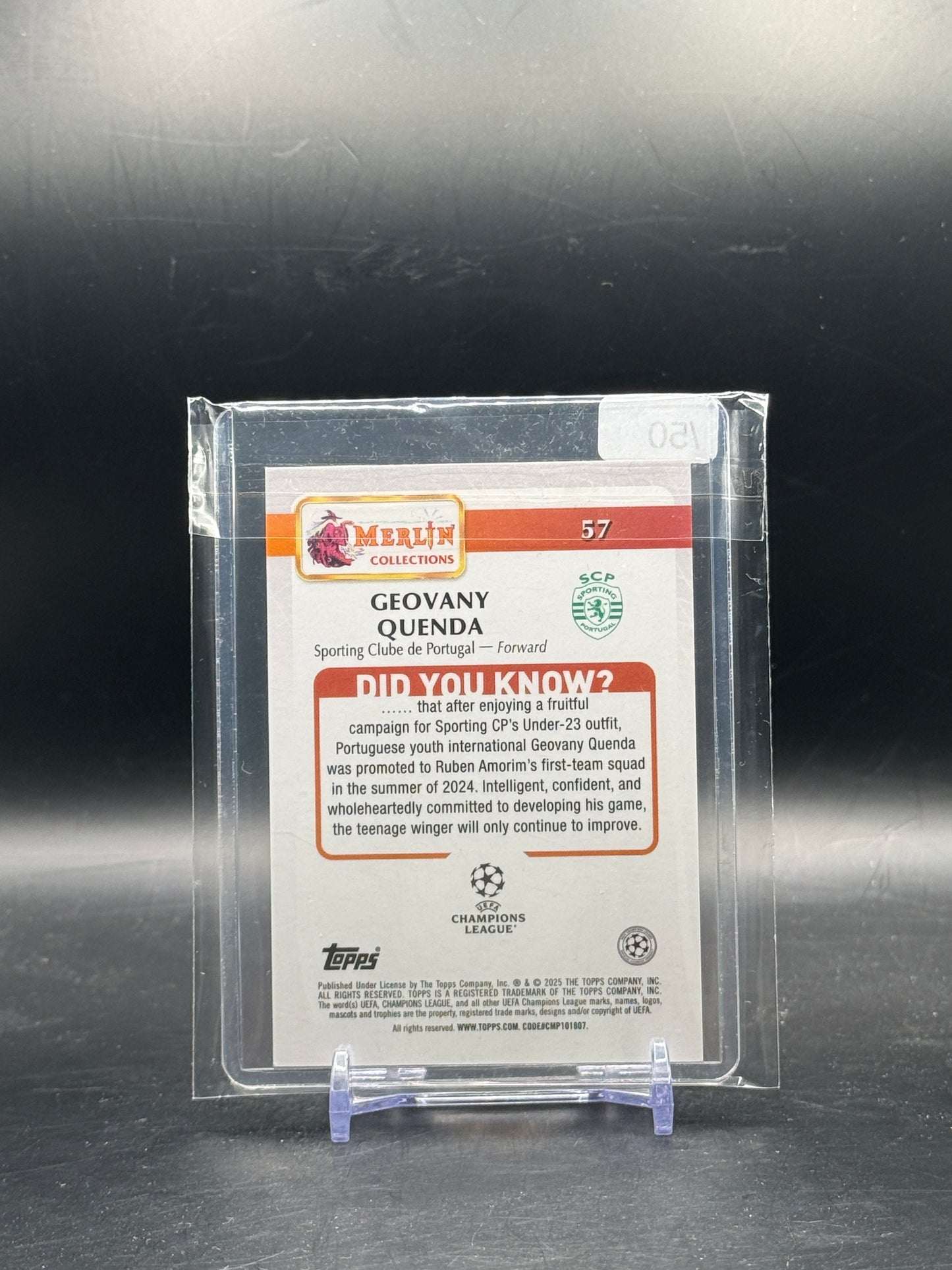 2024-25 Topps Merlin UCC Geovany Quenda Sporting Lissabon Gold Mini Diamond 39/50