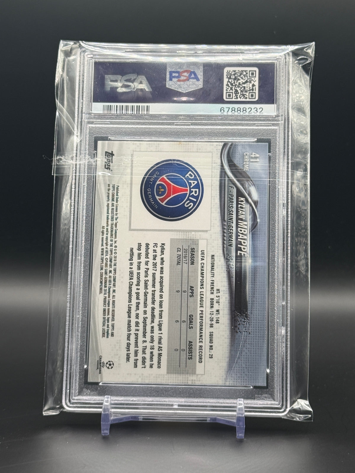 2017 Topps Chrome UCC Kylian Mbappe Paris Saint-Germain PSA 9 67888232