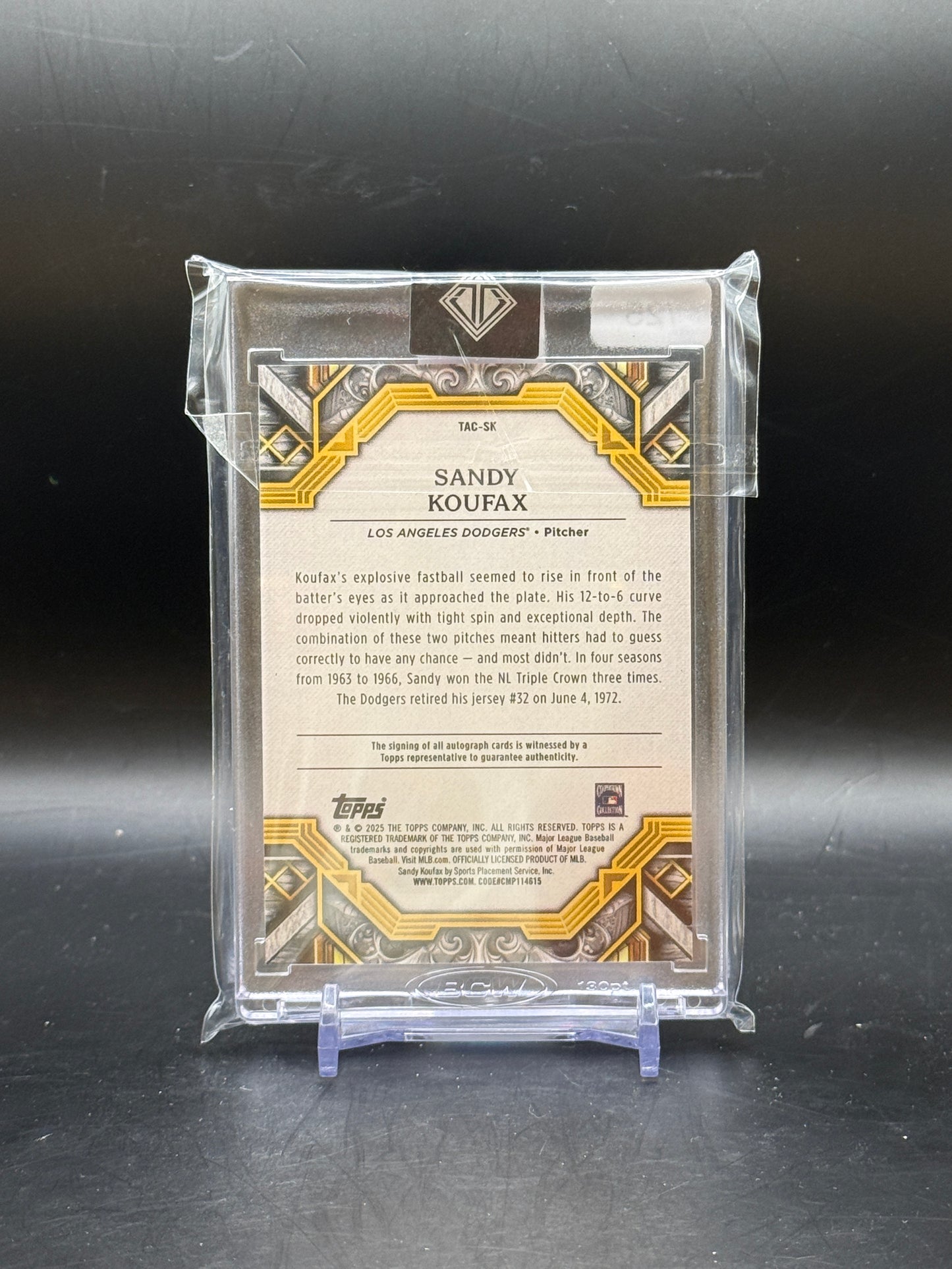 2025 Topps Transcendent Baseball Sandy Koufax Los Angeles Dodgers Auto 06/25