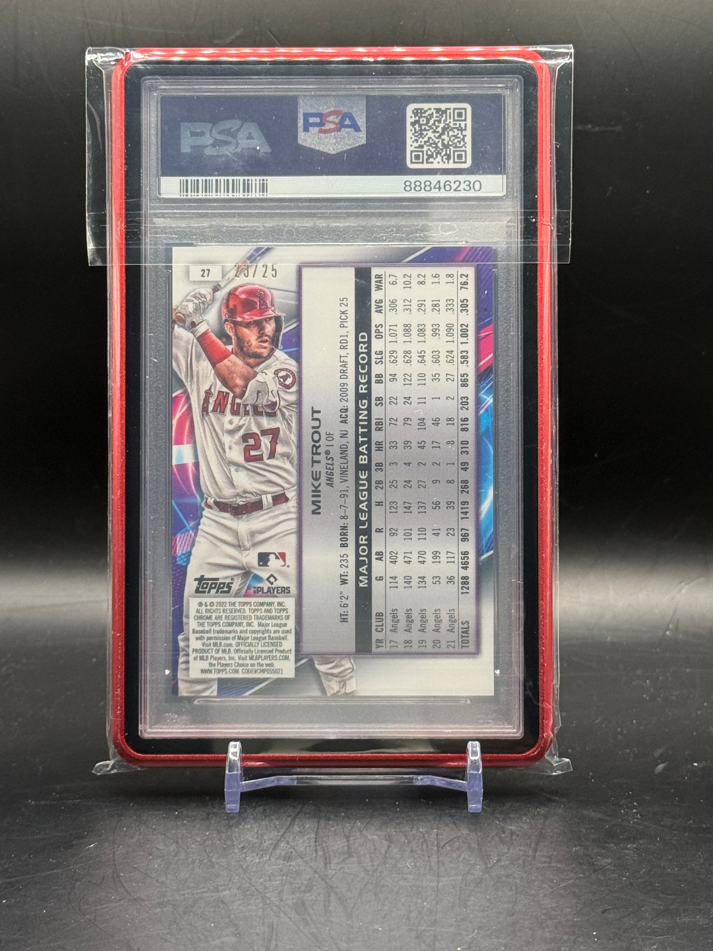 2022 Topps Chrome Cosmic MLB Mike Trout Los Angeles Angels Orange Galactic 23/25 PSA 8 88846230