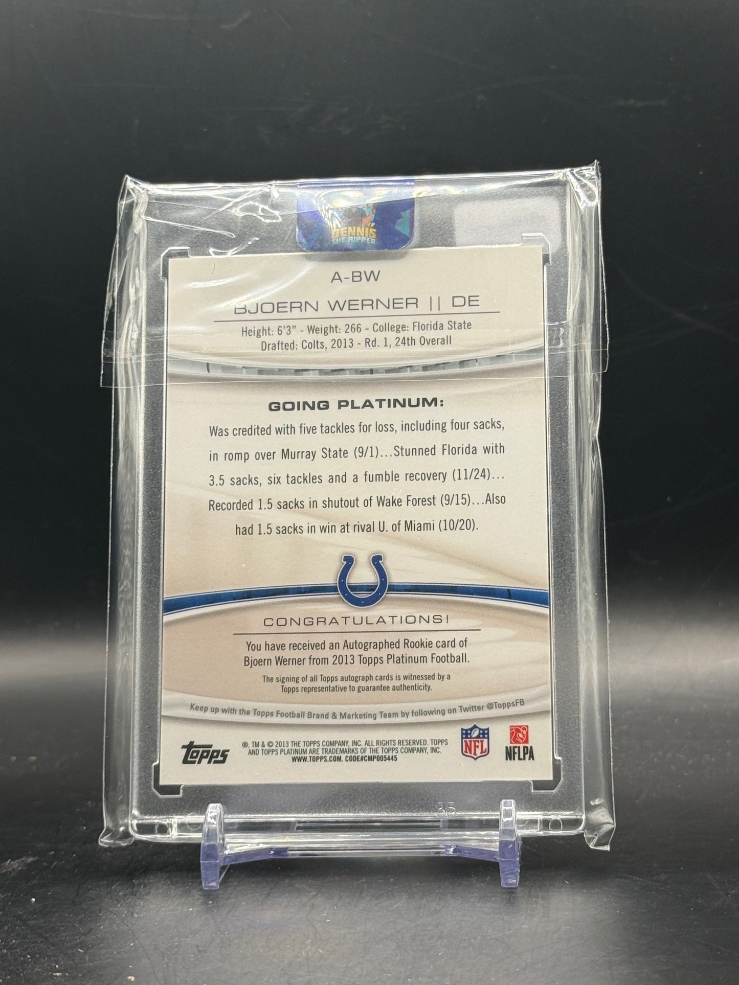 2013 Topps Platinum NFL Björn Werner Indianapolis Colts On Card Auto
