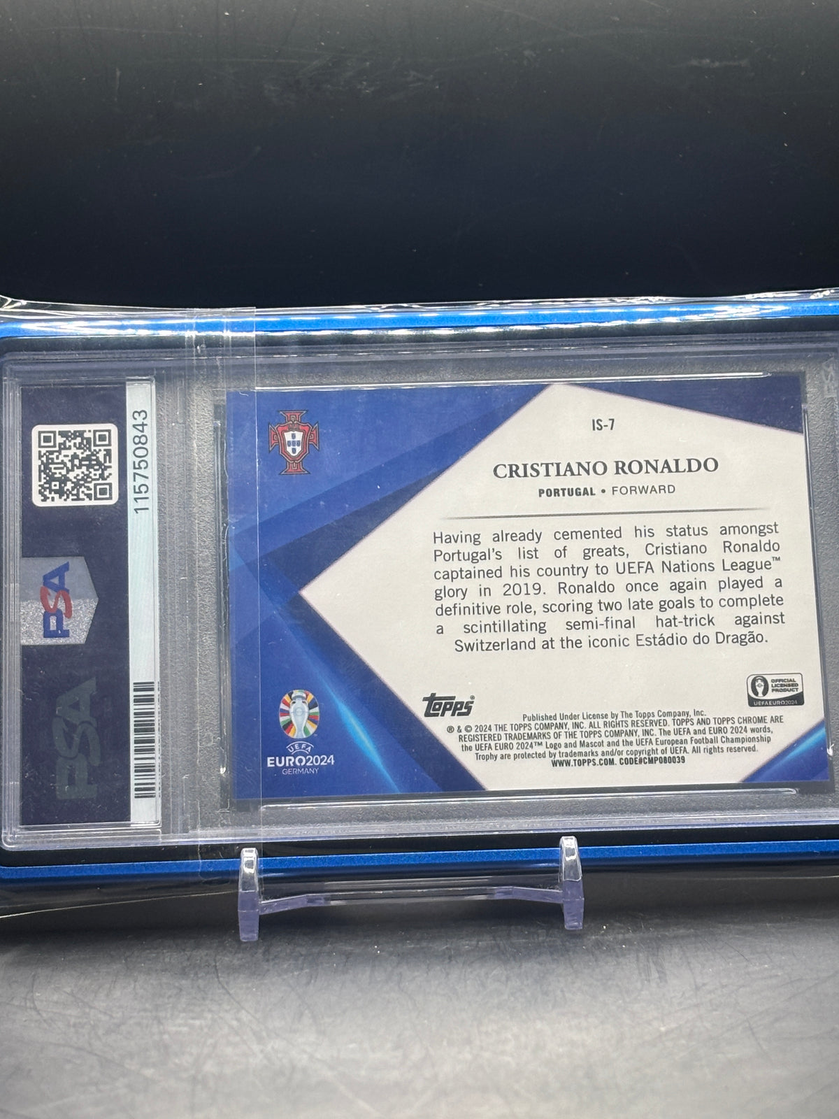 2024 Topps Chrome Sapphire Uefa Euro Cristiano Ronaldo Portugal Infinite Sapphire PSA 9 115750843