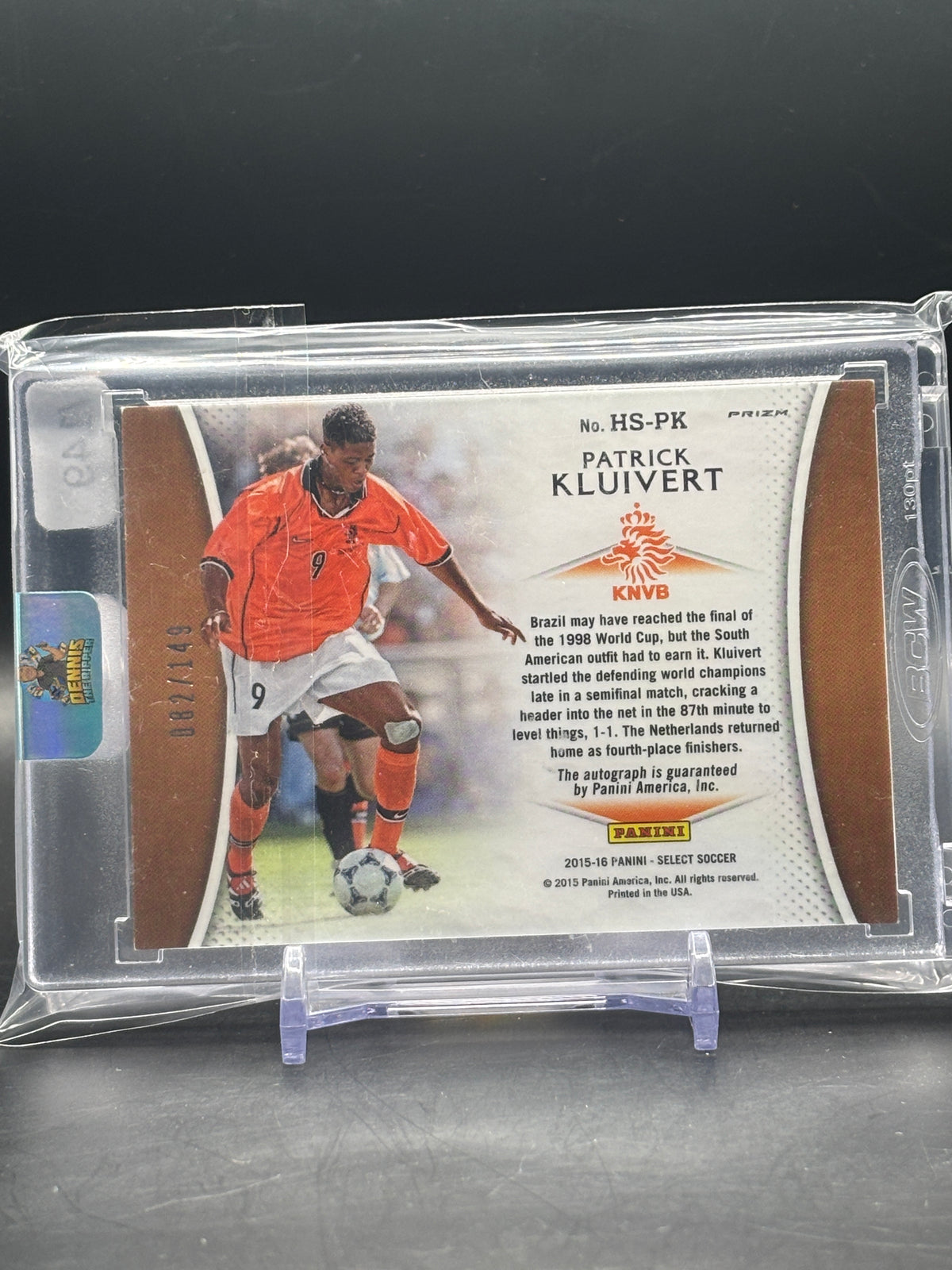 2015-16 Panini Select Soccer Patrick Kluivert Netherlands Orange Historic Auto 082/149