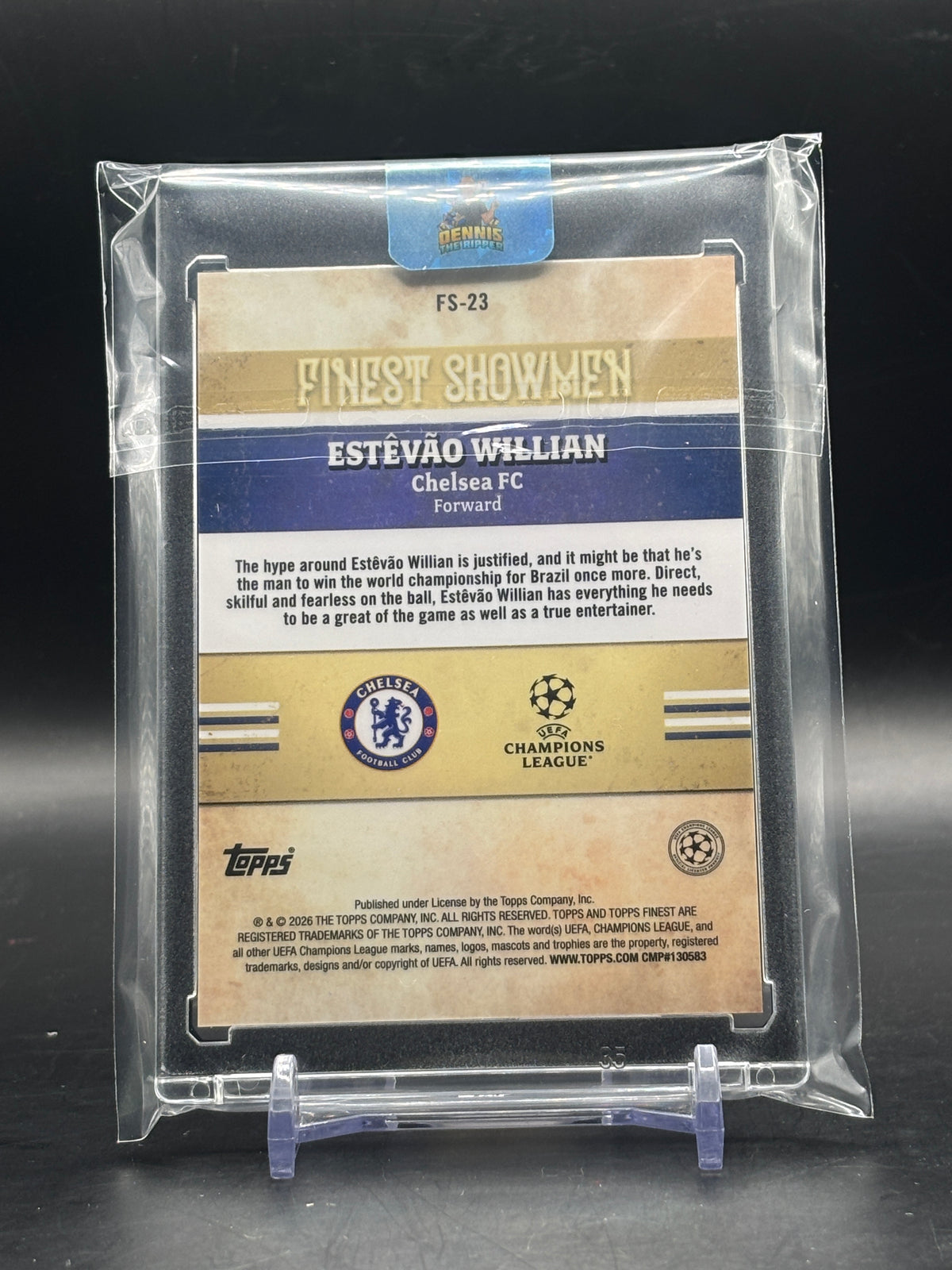2025-26 Topps Finest UCC Estevao Williams Chelsea FC Orange Finest Showmen 02/25
