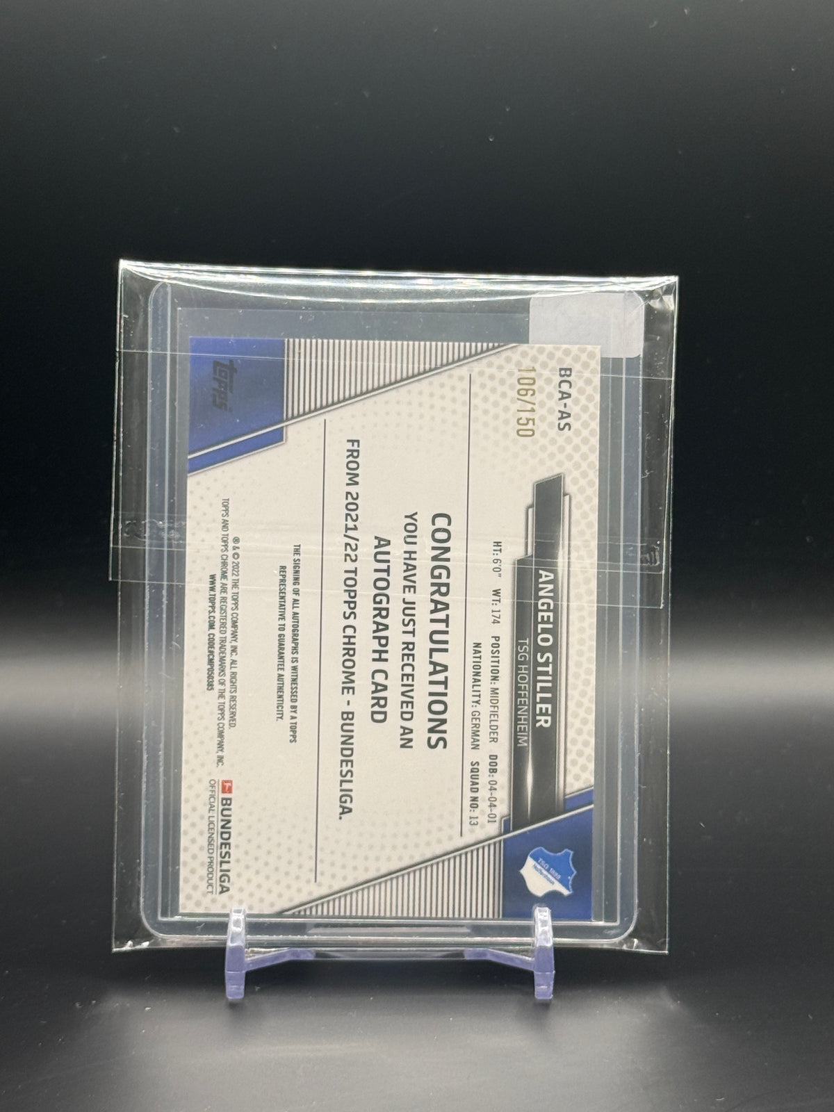 2021-22 Topps Chrome Bundesliga Angelo Stiller TSG Hoffenheim Pink Auto 106/150