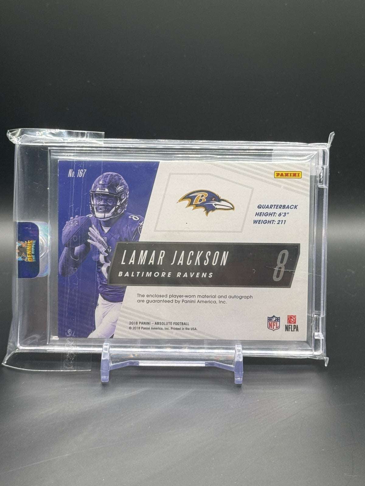 2018 Panini Absolute NFL Lamar Jackson Baltimore Ravens Rookie Premiere Patch Auto 27/75
