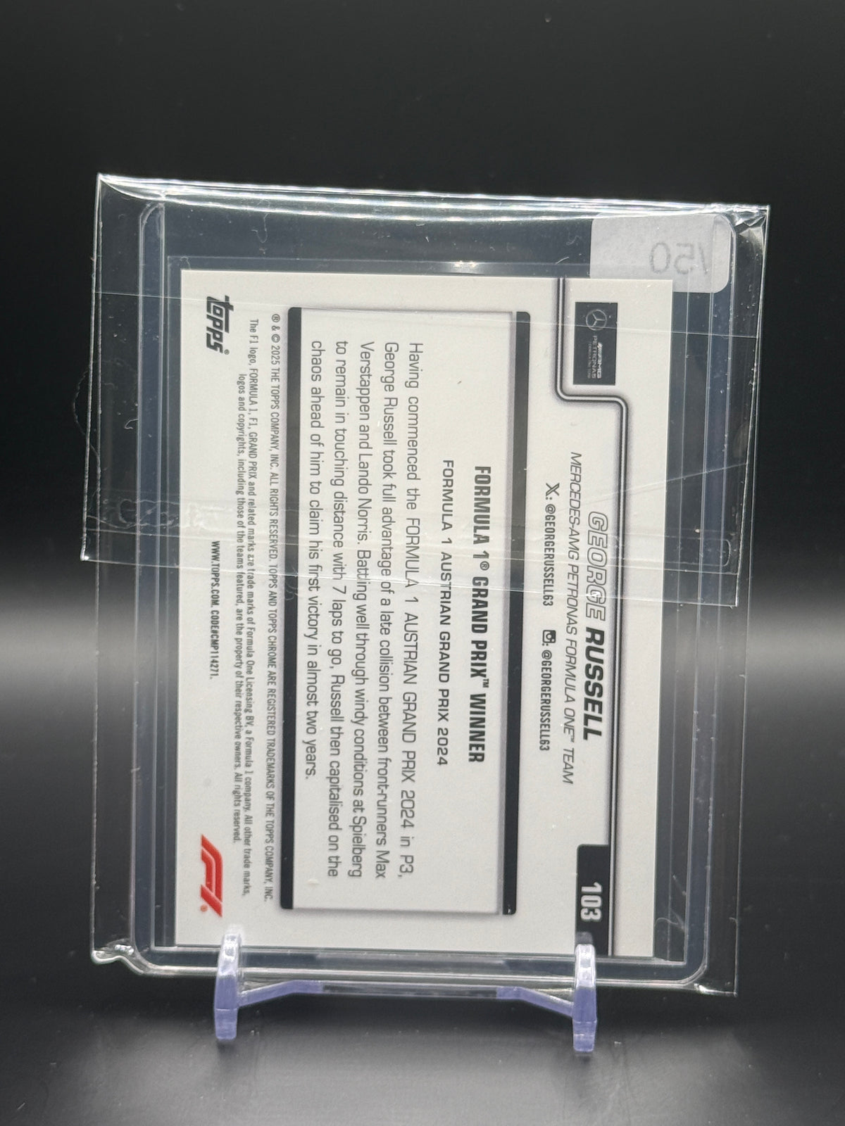 2025 Topps Chrome Sapphire F1 George Russel Mercedes AMG Gold 46/50