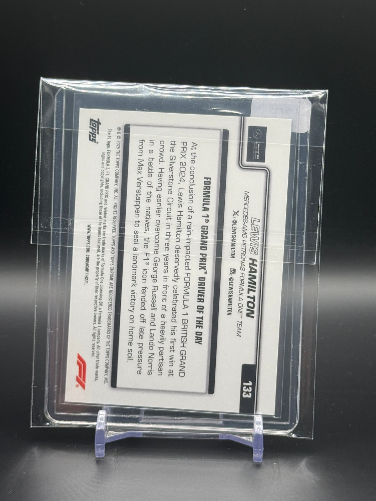 2025 Topps Chrome Sapphire F1 Lewis Hamilton Mercedes AMG Black & White 09/20