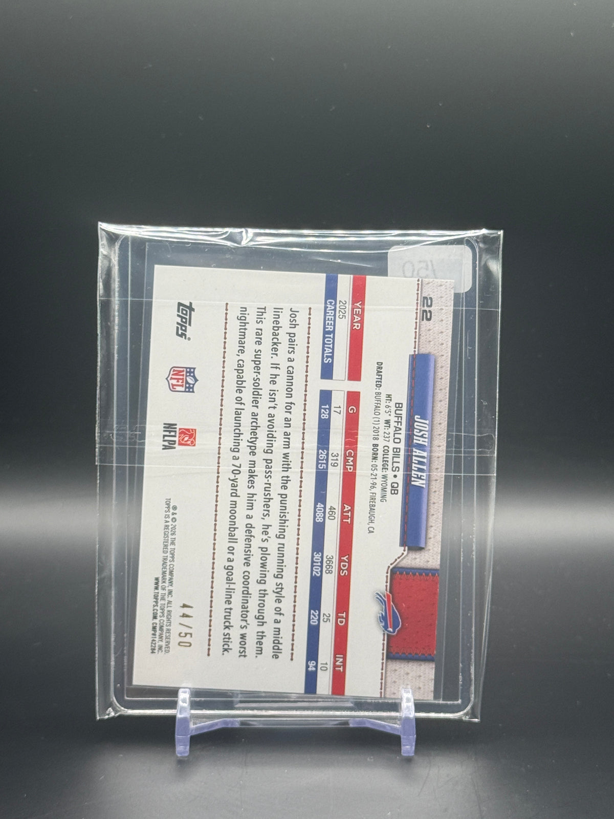 2026 Topps Flagship NFL Josh Allen Buffalo Bills Gold 44/50
