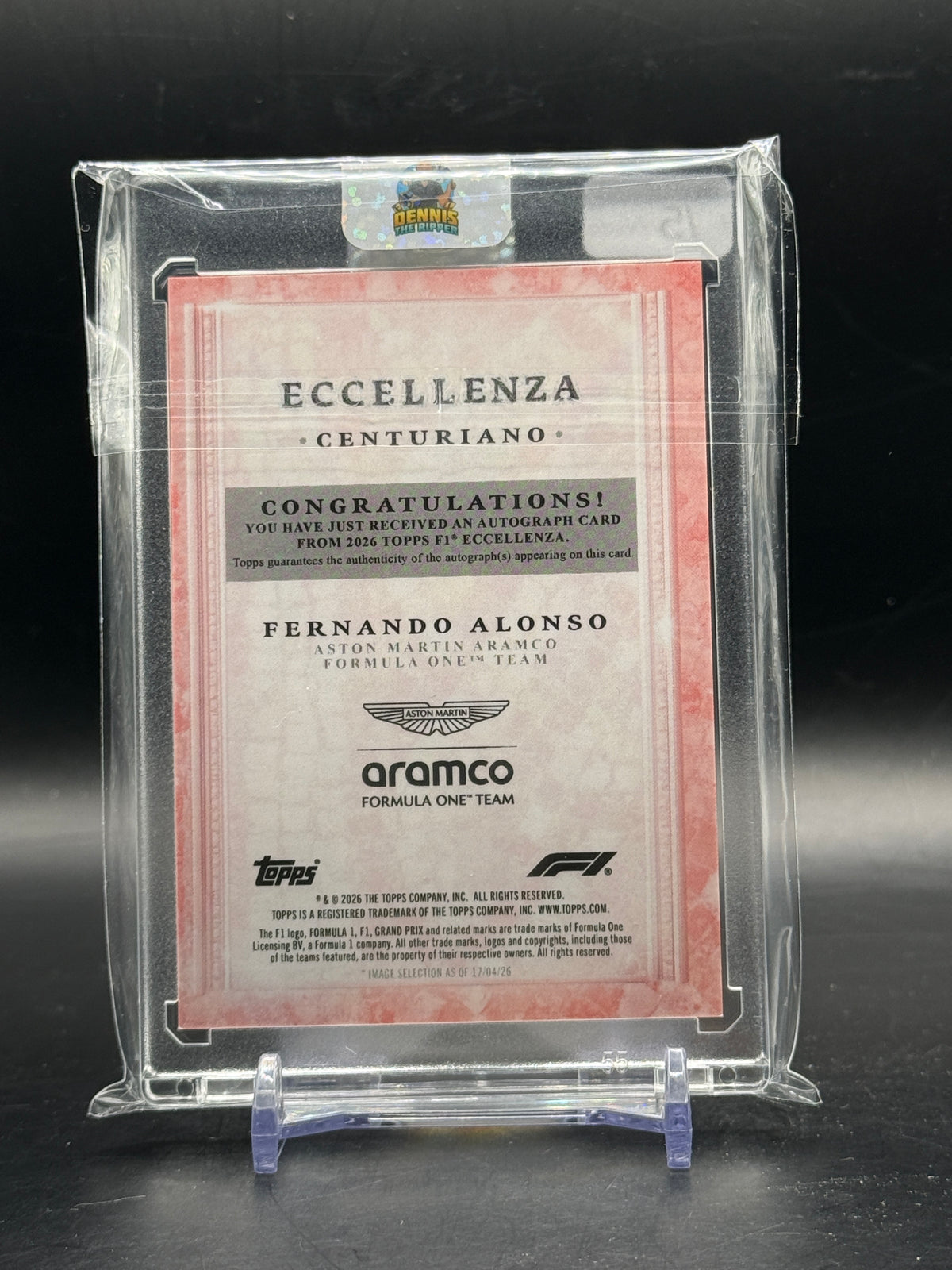 2026 Topps Eccelenza F1 Fernando Alonso Aston Martin Aramco Red Auto 3/5