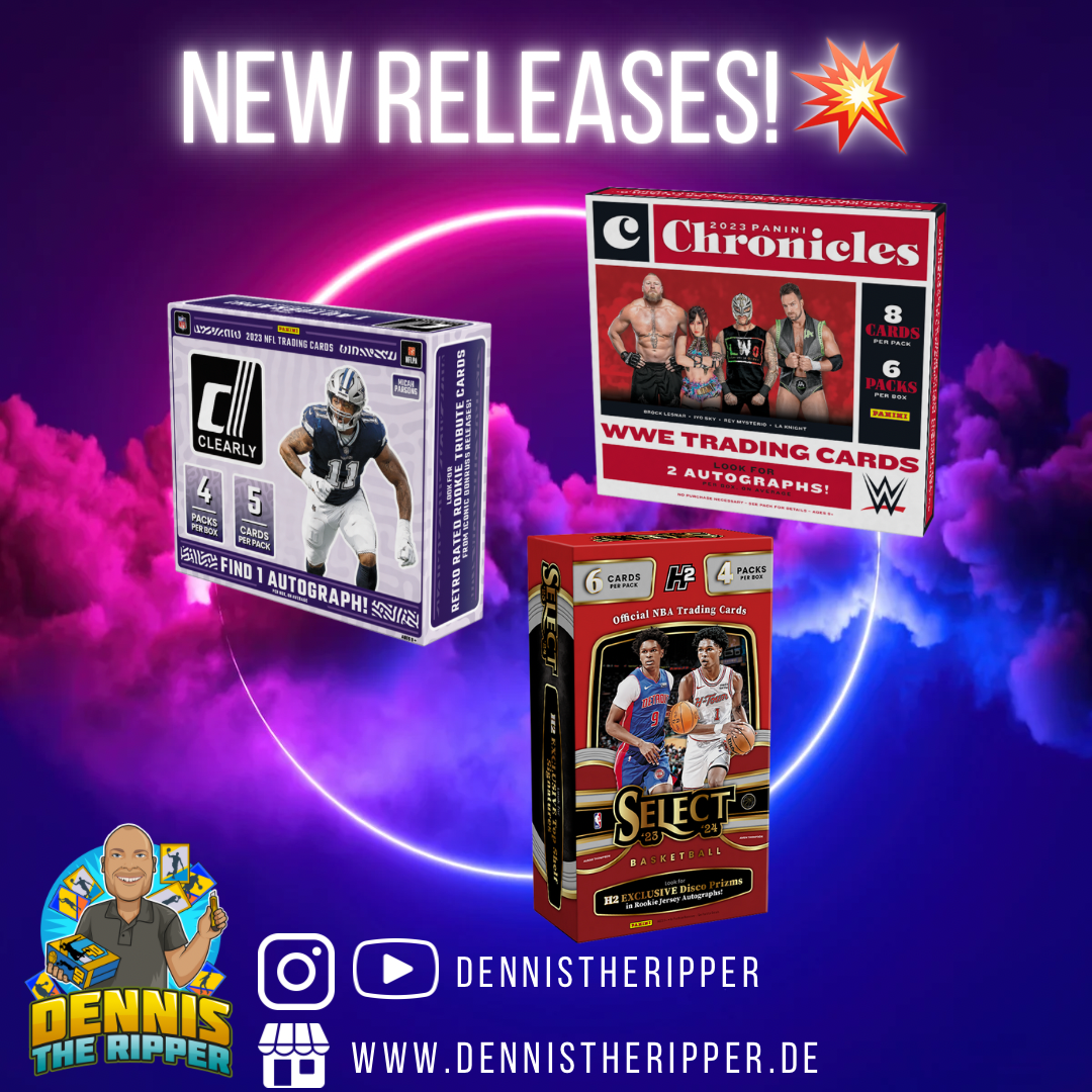 Neue Releases Panini America WWE Chronicles 2023, Select H2 Basketball 23/24 & Clearly Donruss Football 2023!