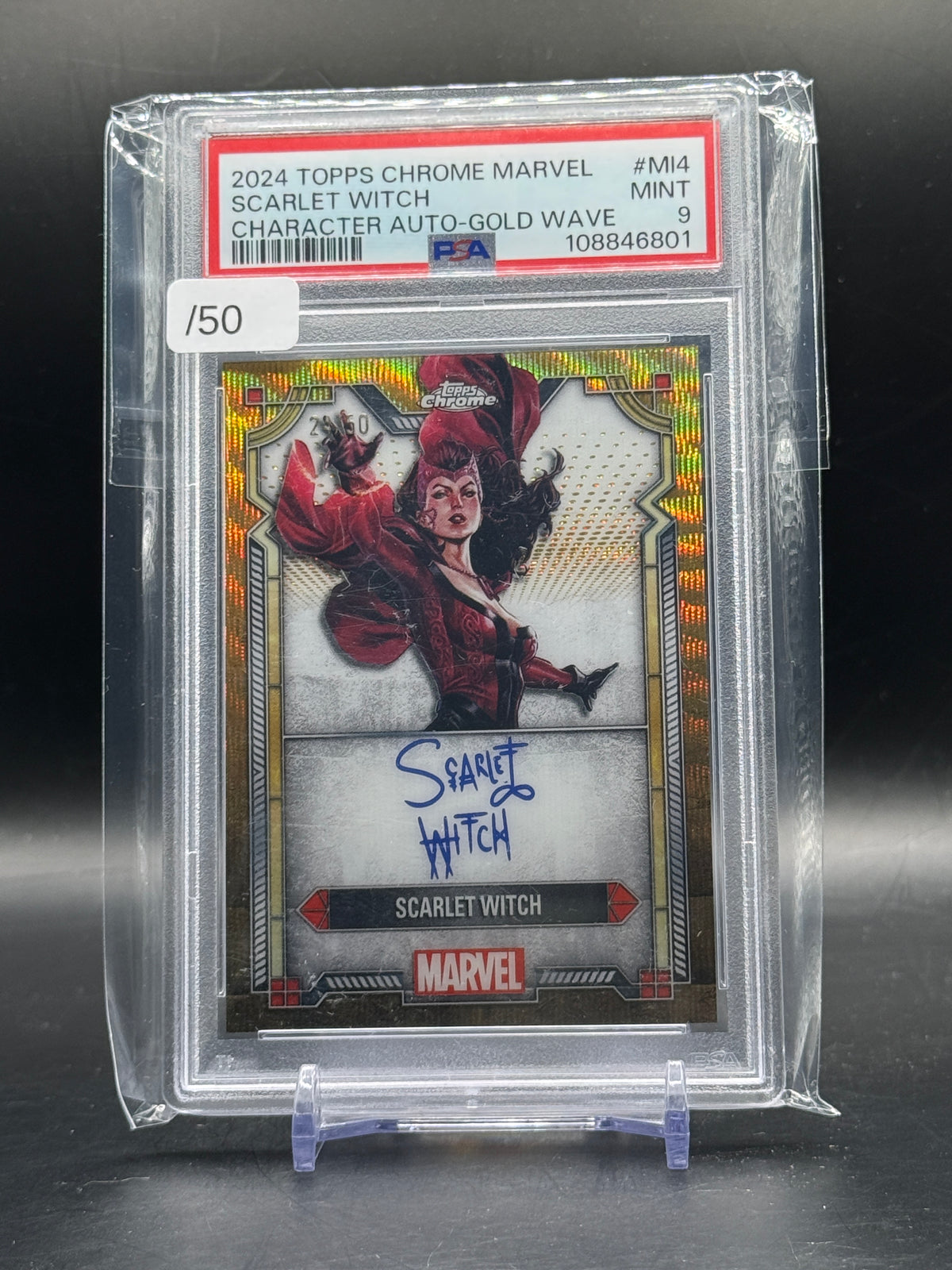 2024 Topps Chrome Marvel Scarlet Witch Gold Wave Auto 24/50