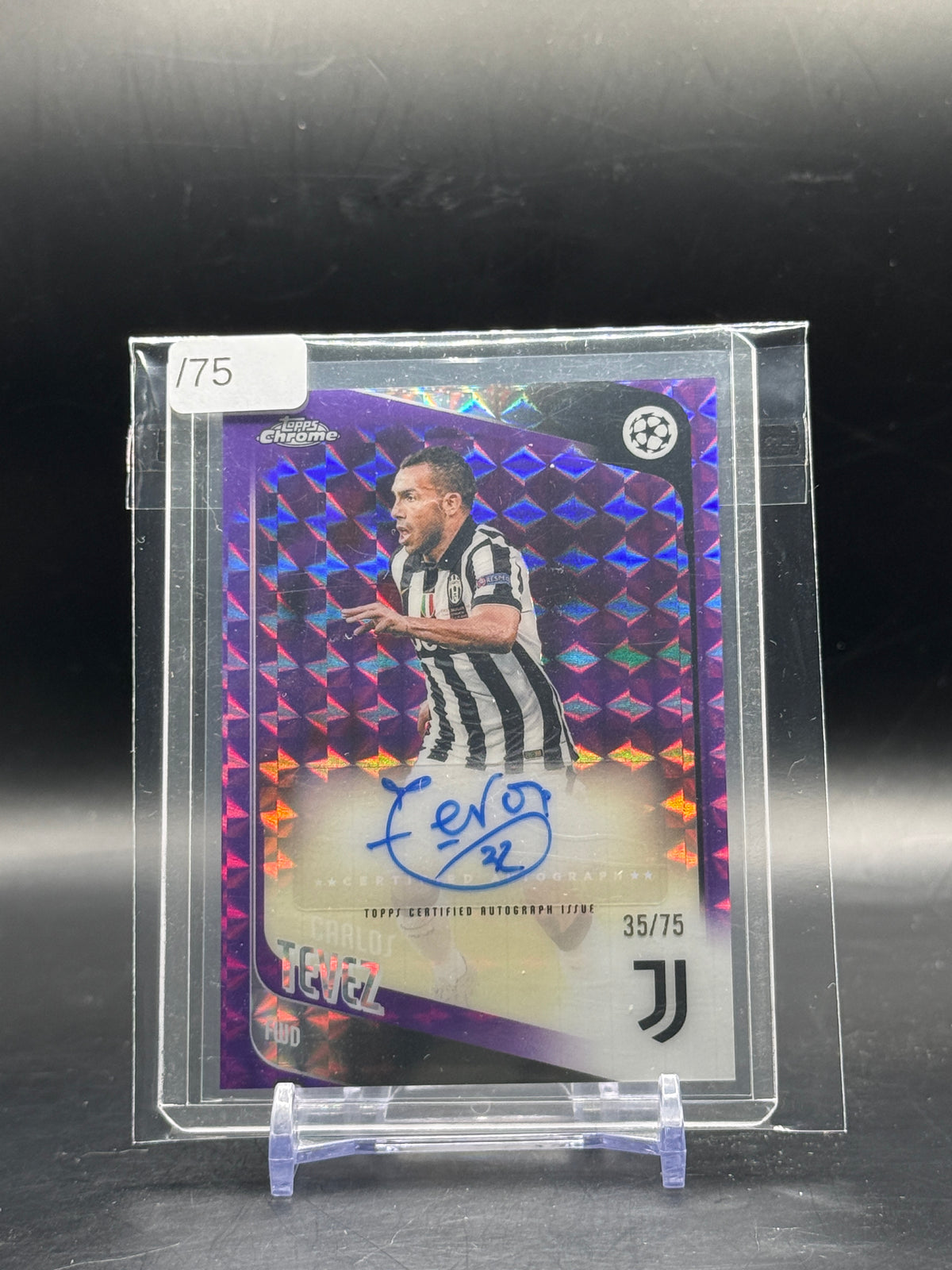 2025-26 Topps Chrome UCC Carlos Tevez Juventus Purple Geometric Auto 35/75