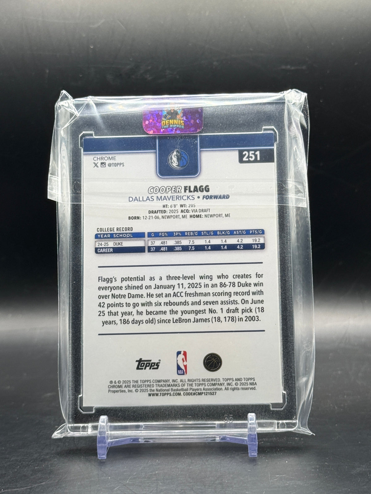 2025 Topps Chrome NBA Cooper Flagg Dallas Mavericks Aqua Wave 175/199