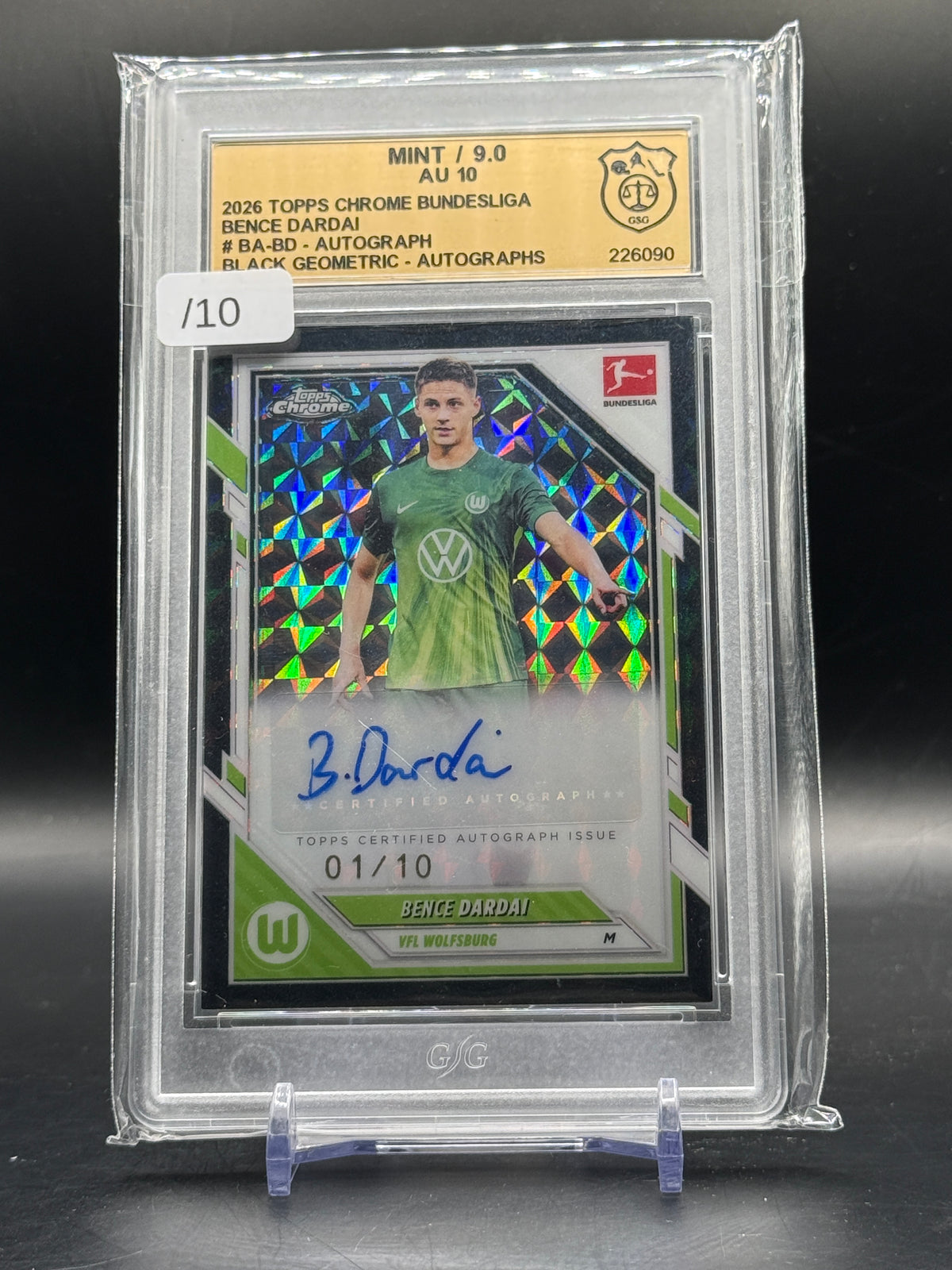 2026 Topps Chrome Bundesliga Bence Dardai VFL Wolfsburg Black Geometric Auto 01/10 GSG 9 226090