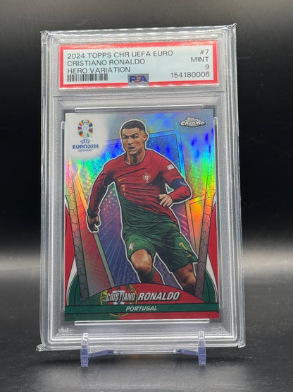 2024 Topps Chrome UEFA Euro Cristiano Ronaldo Portugal Hero Variation PSA 9 154180006