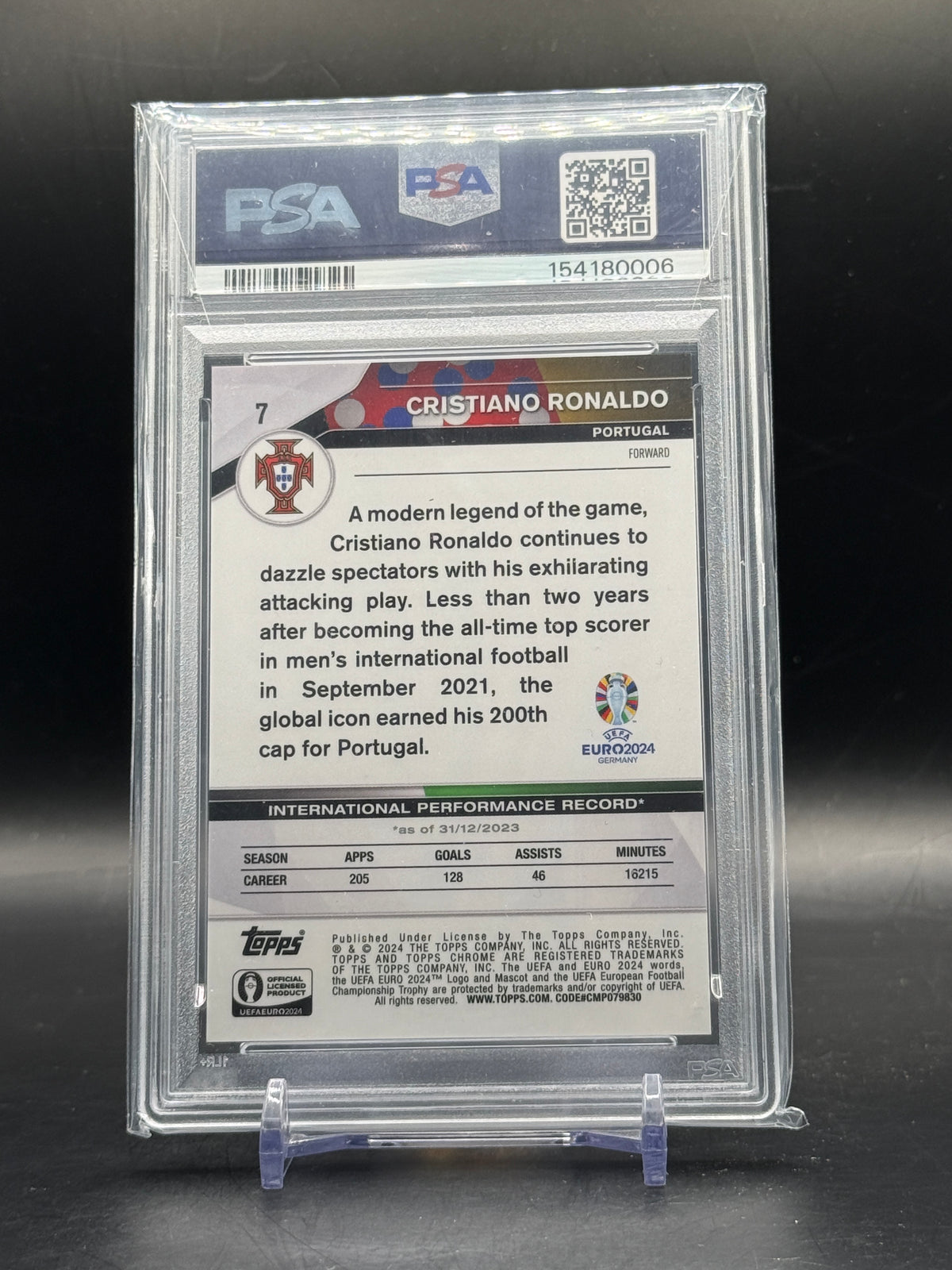 2024 Topps Chrome UEFA Euro Cristiano Ronaldo Portugal Hero Variation PSA 9 154180006