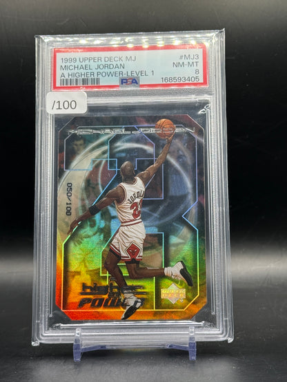 1999 Upper Deck Quantum Michael Jordan Chicago Bulls A Higher Power Level 1 050/100 PSA 8 1685933405