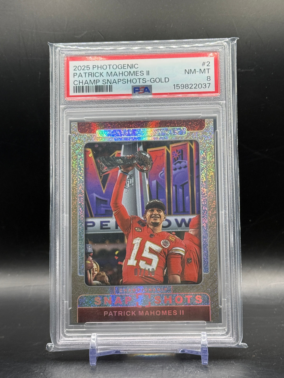 2025 Panini Photogenic NFL Patrick Mahomes II Kansas City Chiefs Snapshot Gold 07/10 PSA 8 159822037