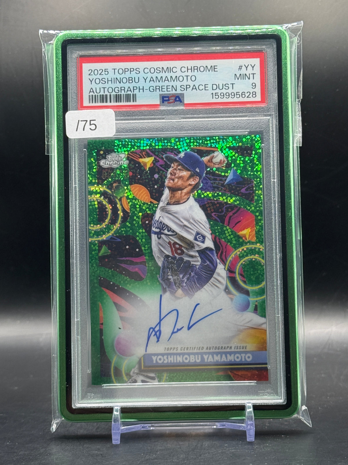 2025 Topps Cosmic Chrome MLB Yoshinobu Yamamoto Los Angeles Dodgers Green Space Dust Auto 68/75 PSA 9 159995628