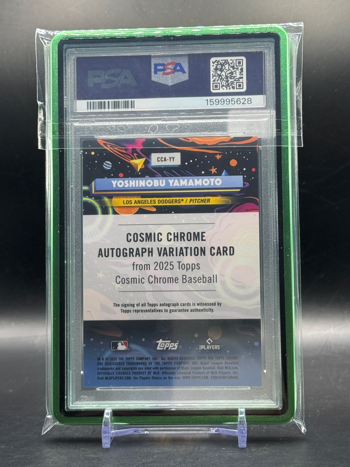 2025 Topps Cosmic Chrome MLB Yoshinobu Yamamoto Los Angeles Dodgers Green Space Dust Auto 68/75 PSA 9 159995628