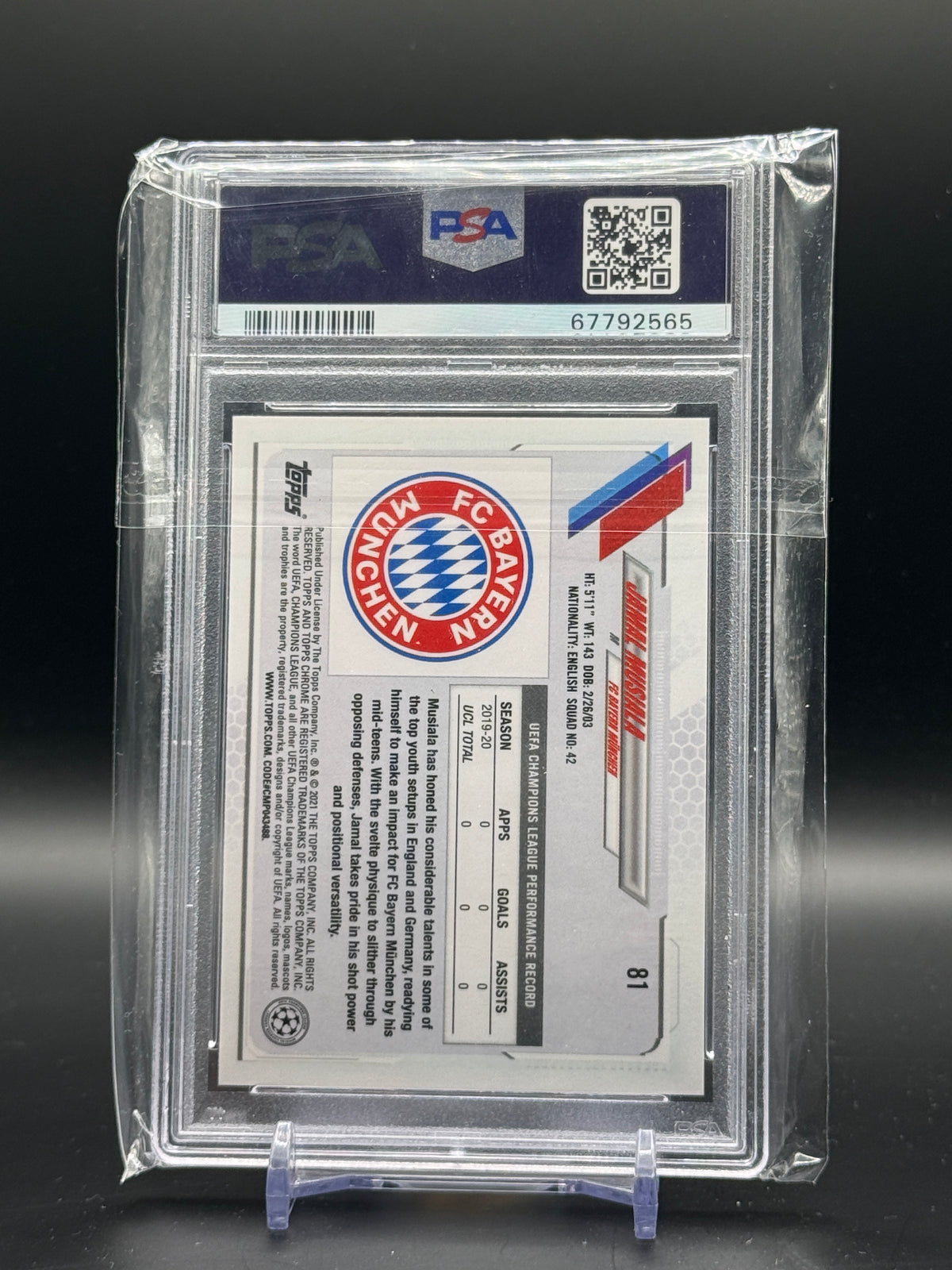 2020-21 Topps Chrome UCC Jamal Musiala FC Bayern München PSA 10 67792565