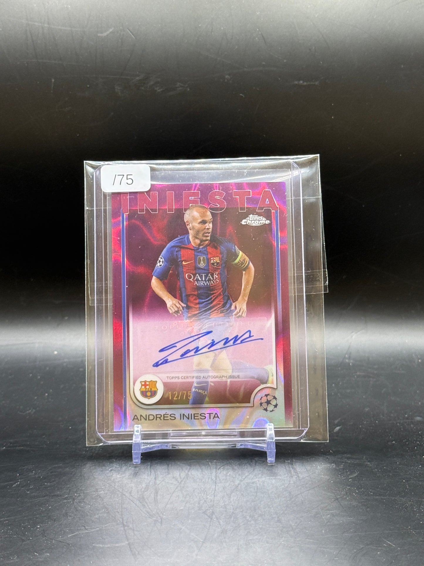 2024-25 Topps Chrome UCC Andres Iniesta FC Barcelona Purple Lava Auto 12/75