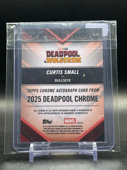2025 Topps Deadpool Chrome Curtis Small Bullseye Wolverine Yellow & Blue X-Fractor Auto 05/15