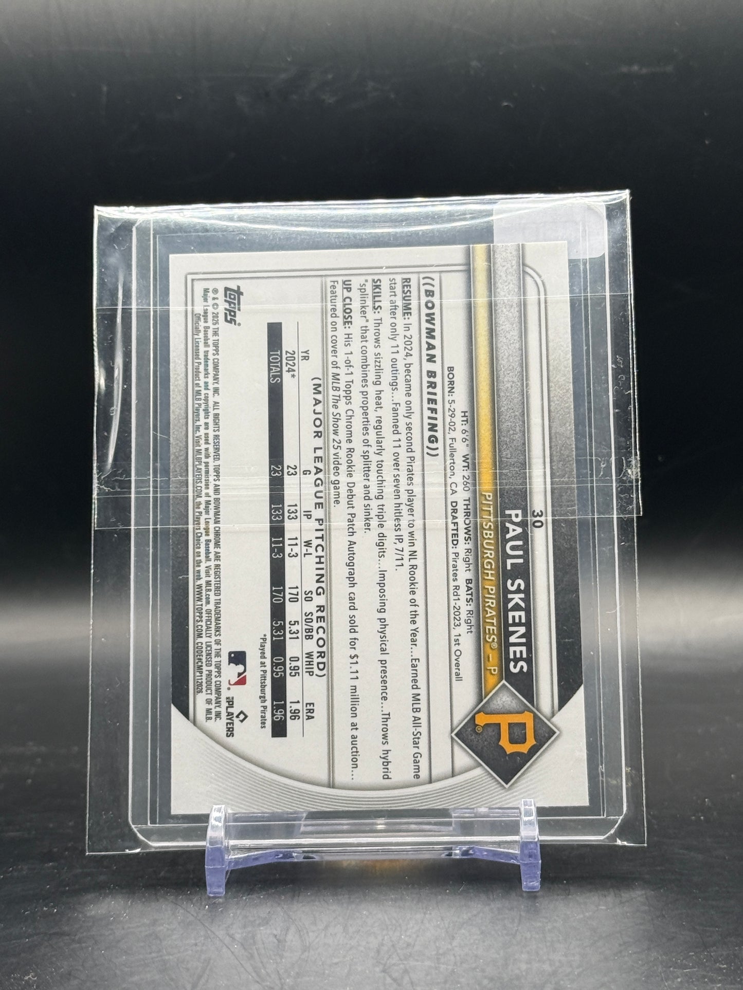 2025 Topps Bowmann Chrome MLB Paul Skenes Pittsburgh Pirates Purple Geometric 147/250