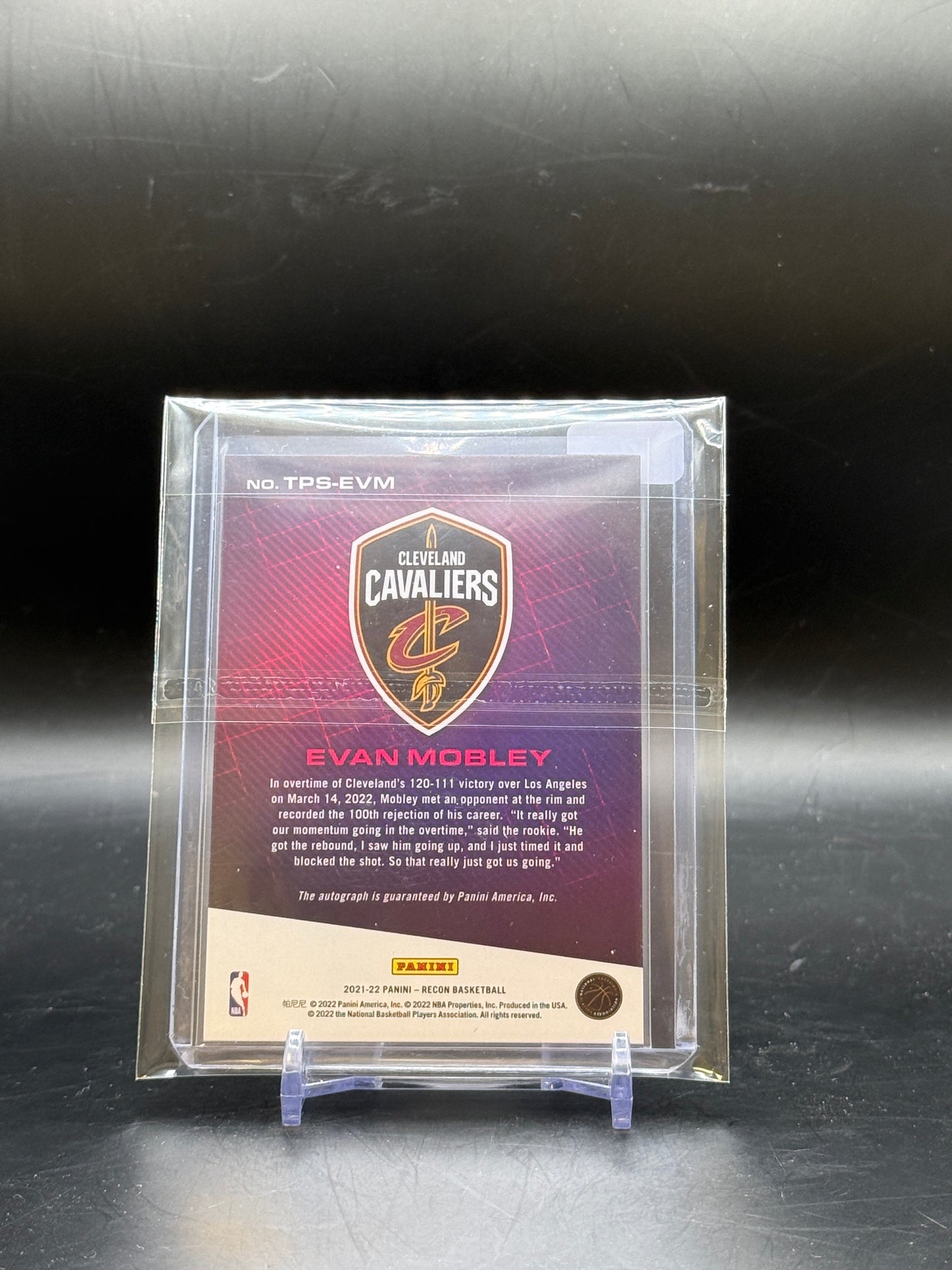 2021-22 Panini Recon NBA Evan Mobley Cleveland Cavaliers Purple Auto 31/75