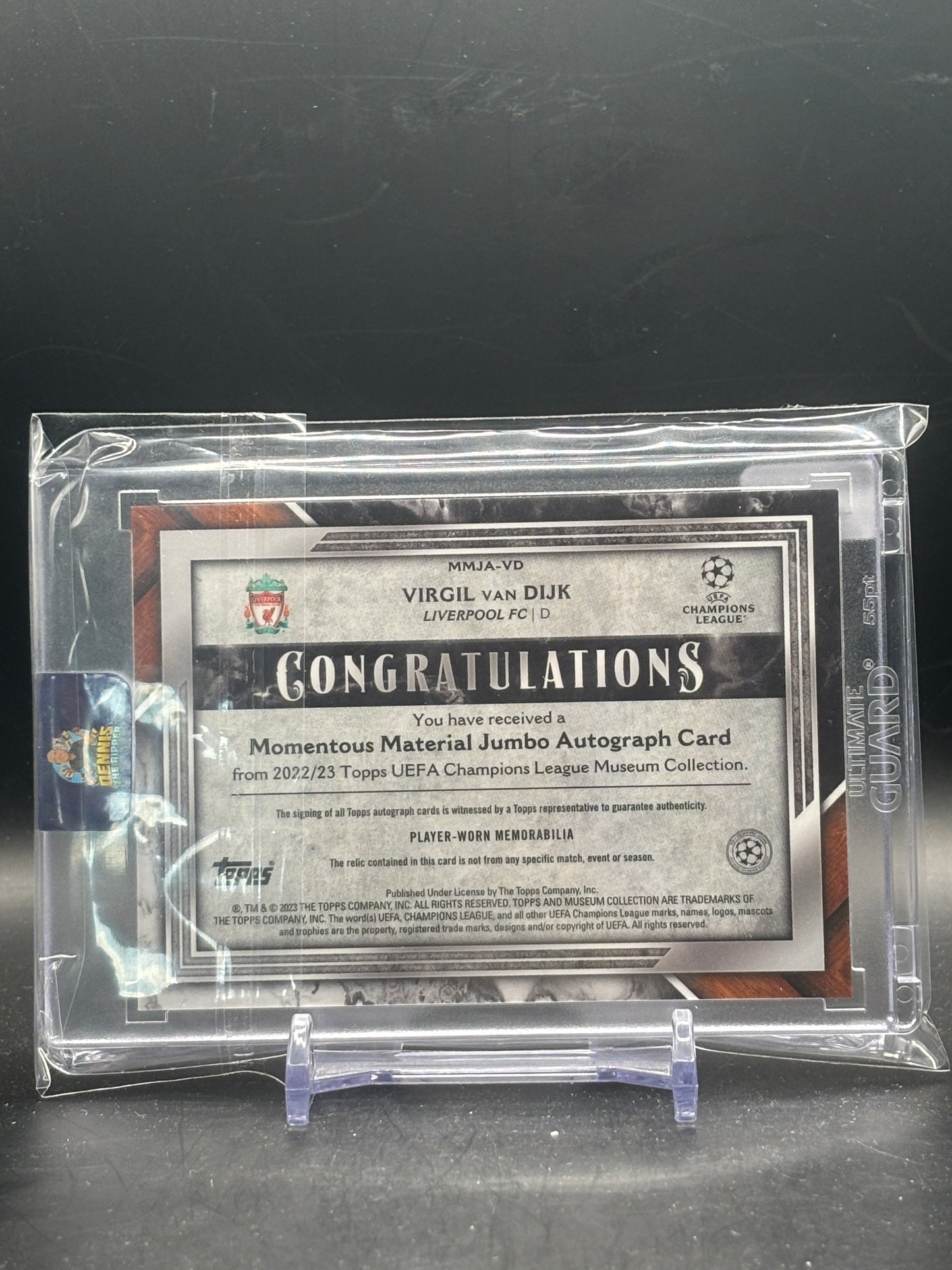 2022-23 Topps Museum UCC Virgil Van Dijk Liverpool FC Momentous Material Patch Auto 140/199