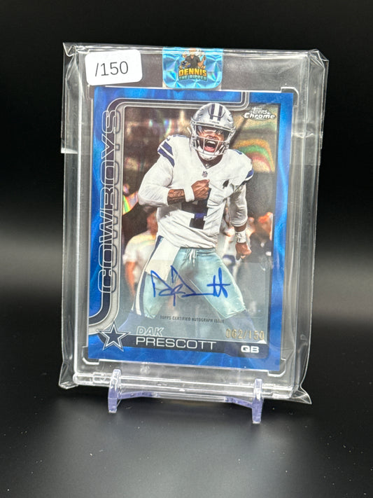 2025 Topps Chrome NFL Dak Prescott Detroit Lions Lava Blue Auto 062/150