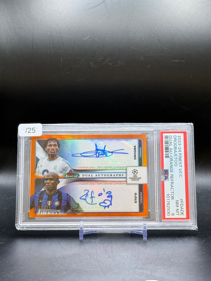 2023-24 Topps Finest UCC Drogba / Eto'o Marseille / Milan Dual Orange Auto 19/25 PSA 8 101762930