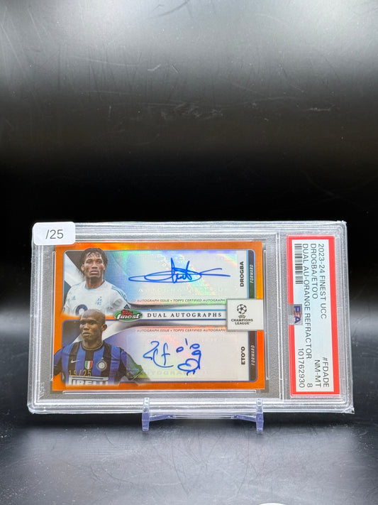 2023-24 Topps Finest UCC Drogba / Eto'o Marseille / Milan Dual Orange Auto 19/25 PSA 8 101762930
